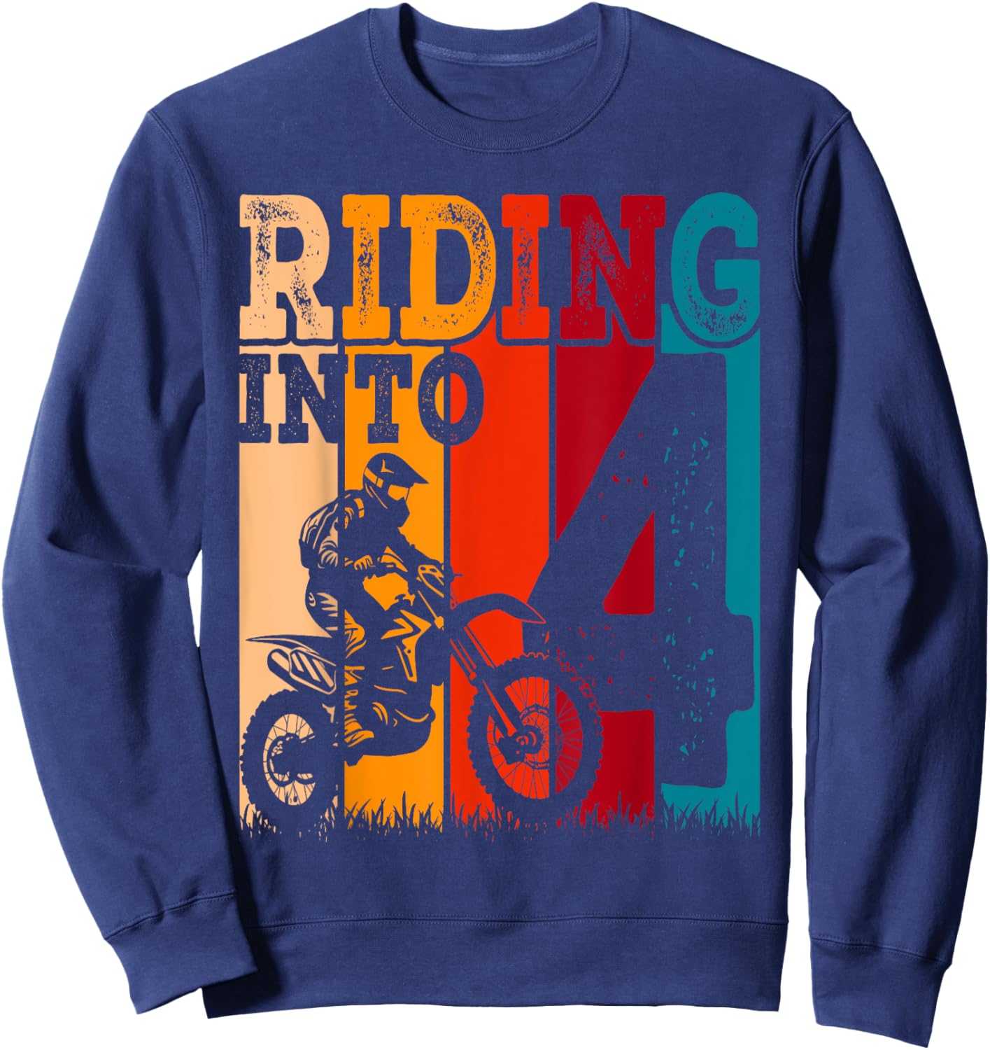 Riding Into 4 Years Old 4th Birthday Boy Dirt Bike Party Sweatshirt - Sweatshirt | Navy