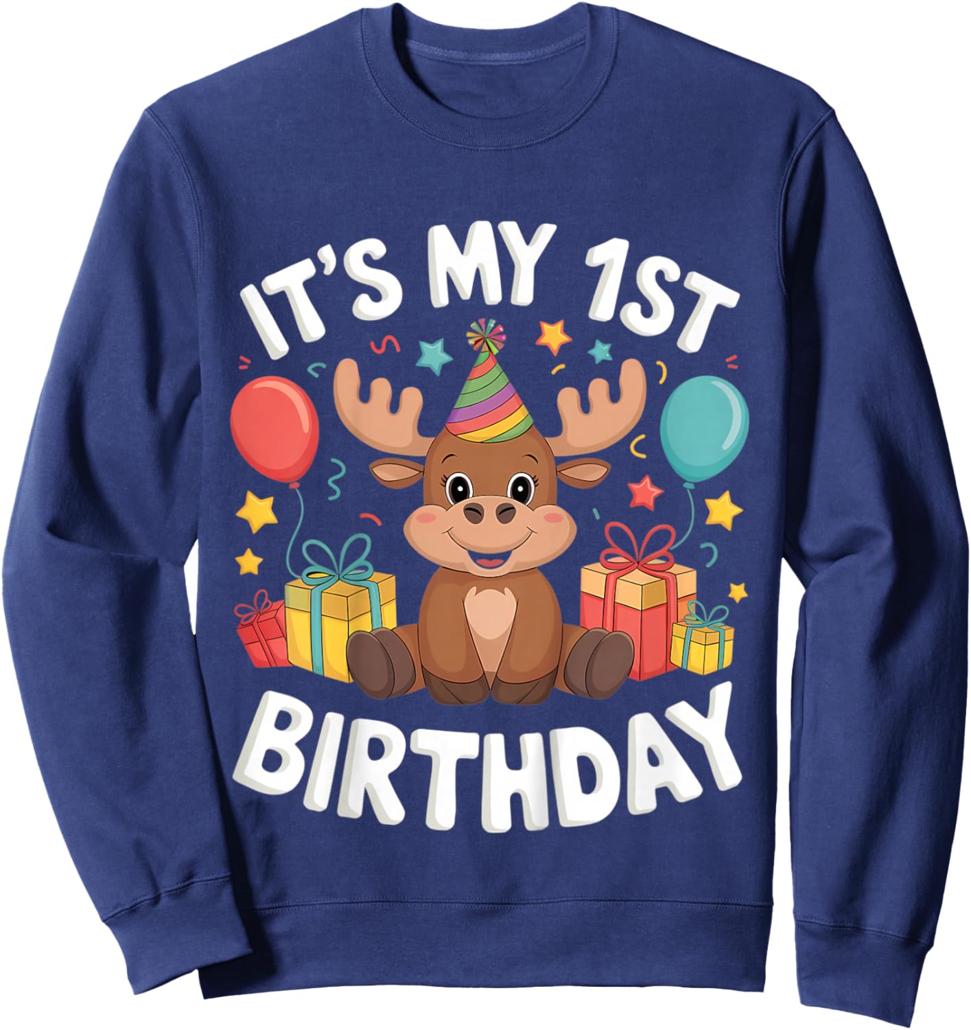Kids 1st Birthday Moose Party Design Sweatshirt - Sweatshirt | Navy