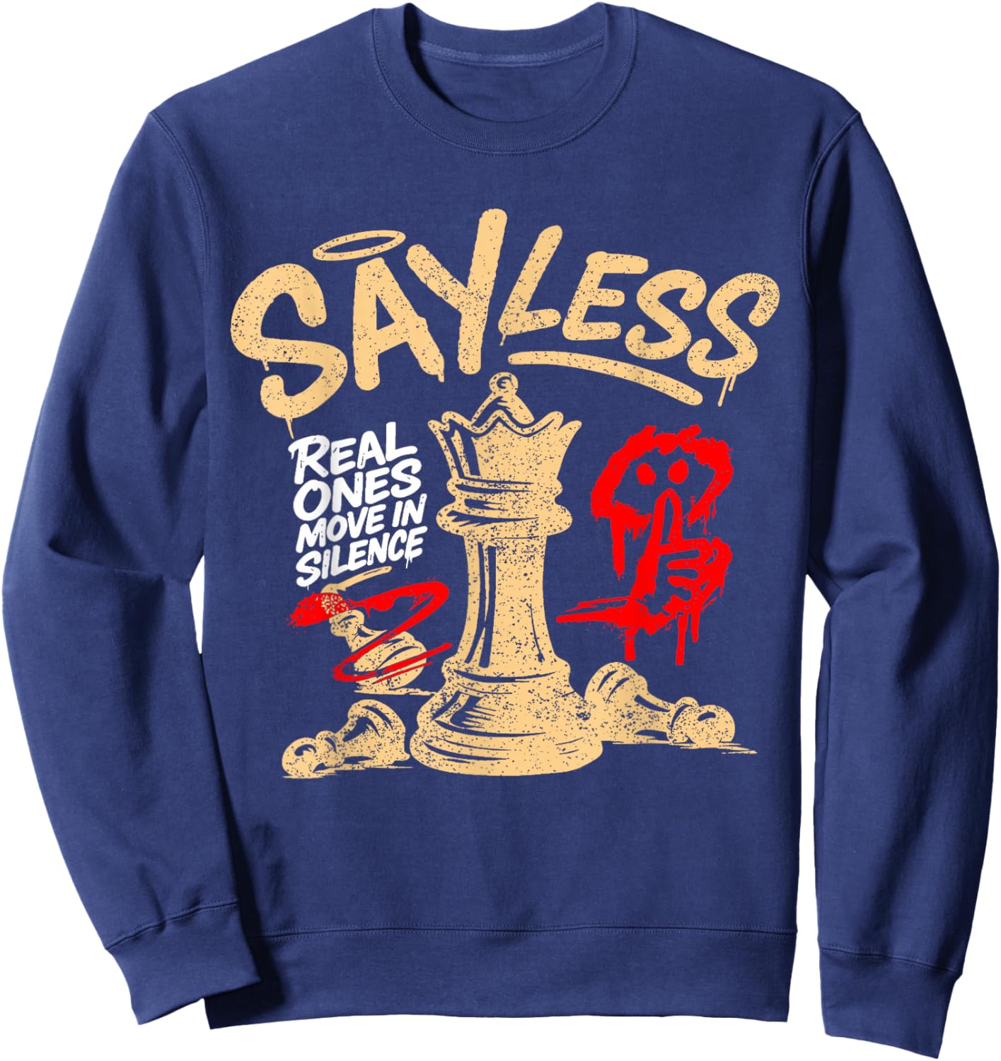 Say Less Real Ones Move in Silence Graphic Sweatshirt - Sweatshirt | Navy