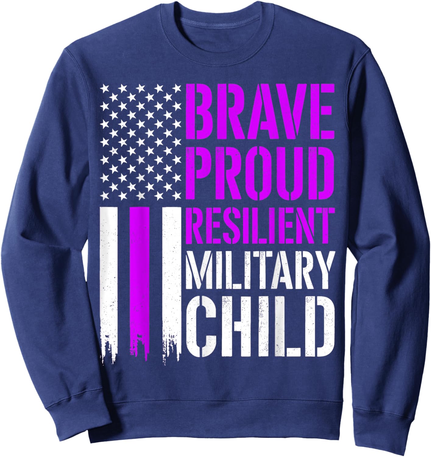 Purple Up For Military Kids Flag USA Military Child Month Sweatshirt - Sweatshirt | Navy