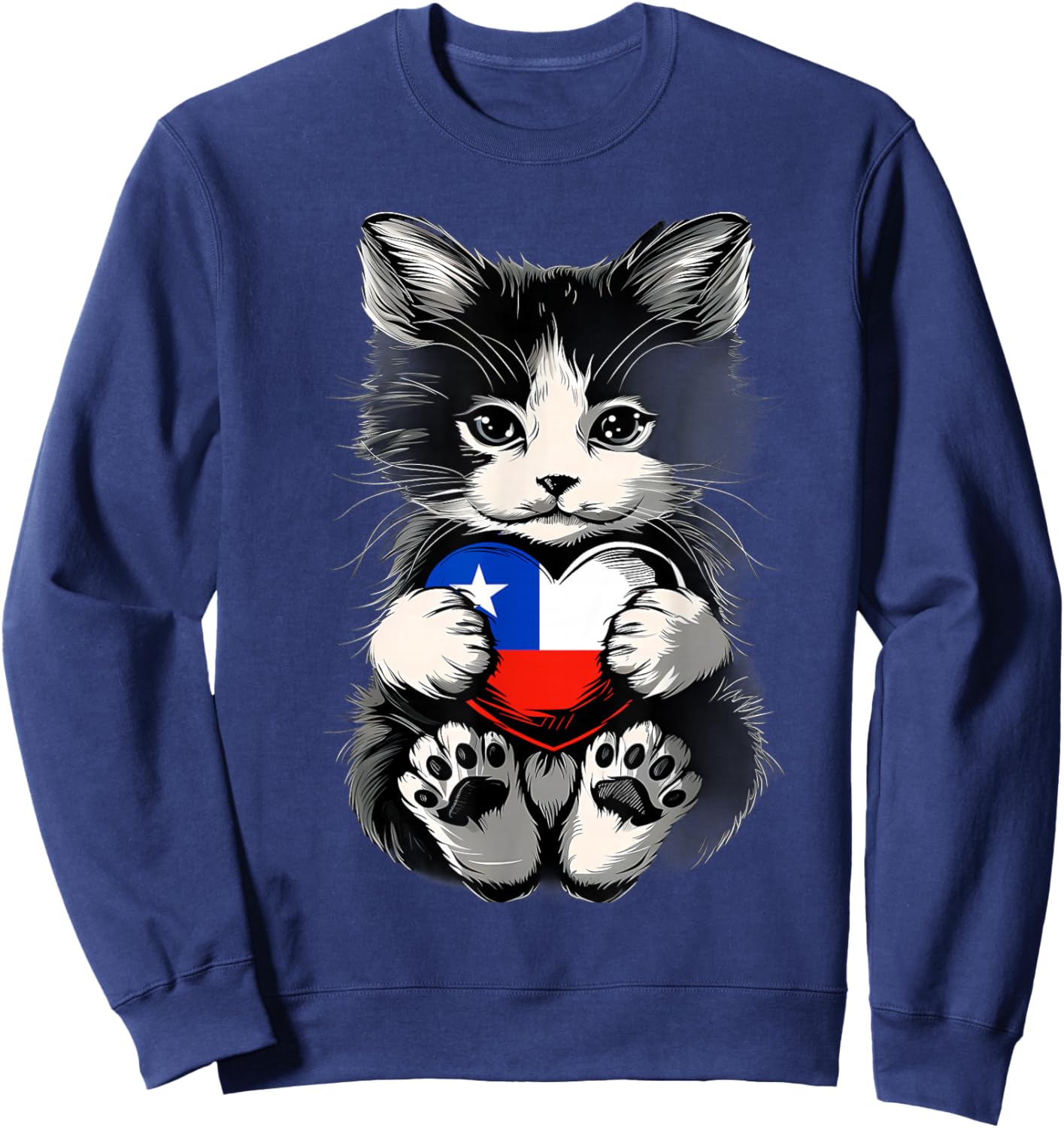 Chile Cat Chilean Pride Chilean Roots Heart Chilean Flag Sweatshirt - Sweatshirt | Navy