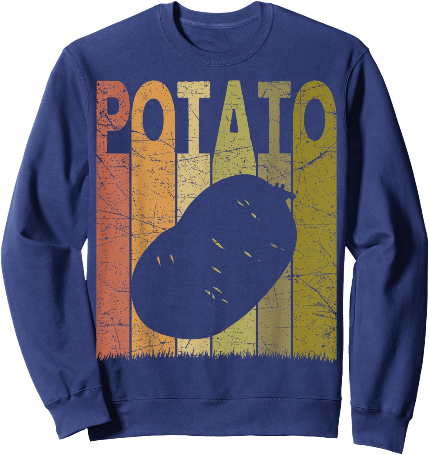 Farming Retro Potato Farming Designs. Potato Vintage - -Adults & Kids - Black - Small - Short Sleeve Sweatshirt - Sweatshirt | Navy
