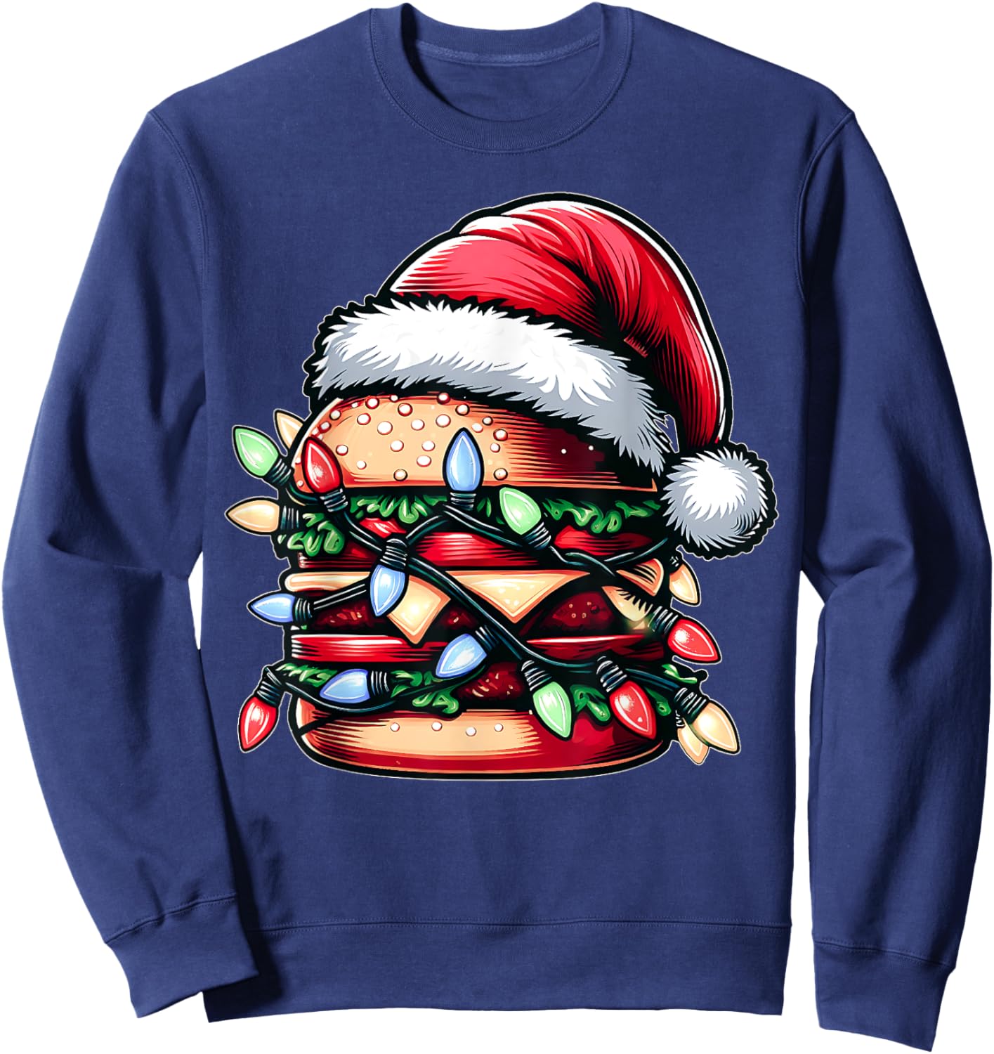 Burger Hamburger Christmas Hat Xmas Sweatshirt - Sweatshirt | Navy