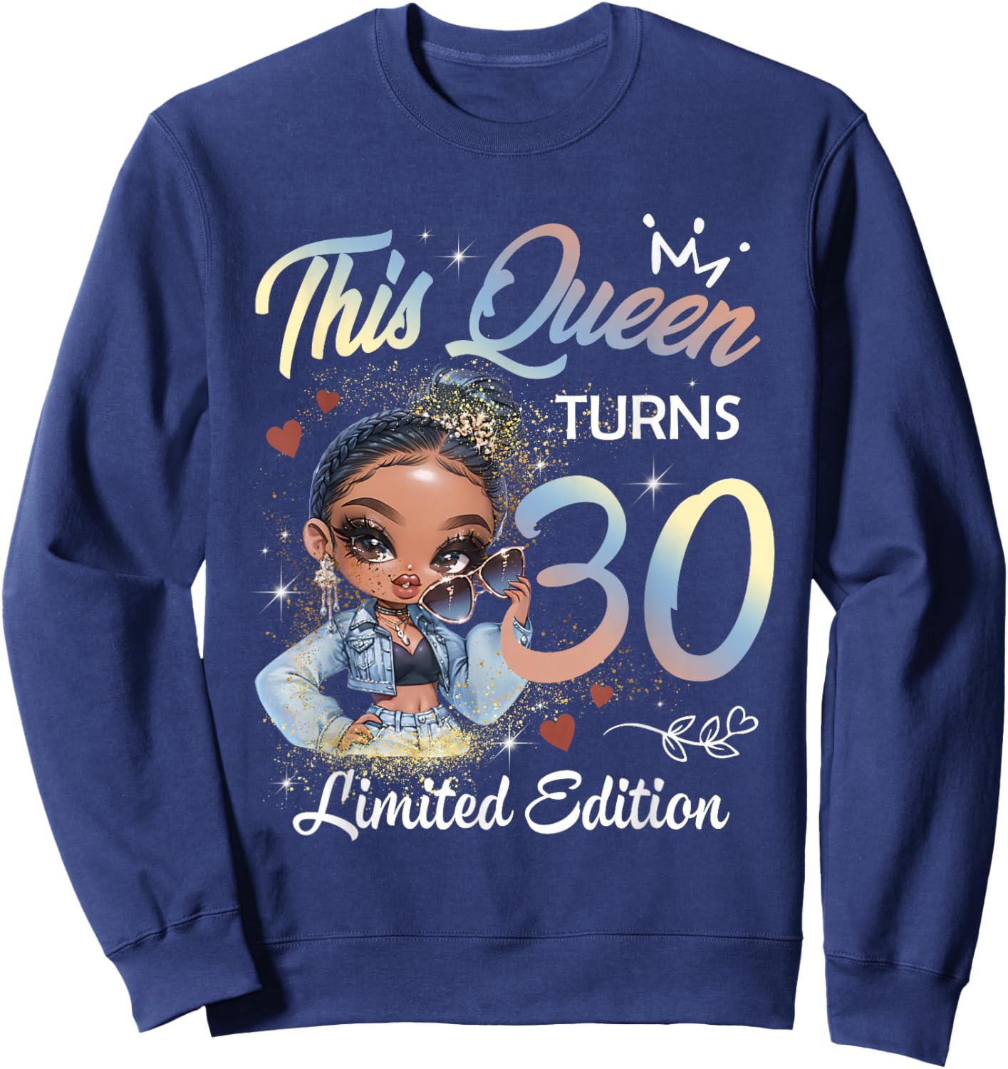 This Queen Turns Girl 30th Birthday Afro Women Black Pride Sweatshirt - Sweatshirt | Navy