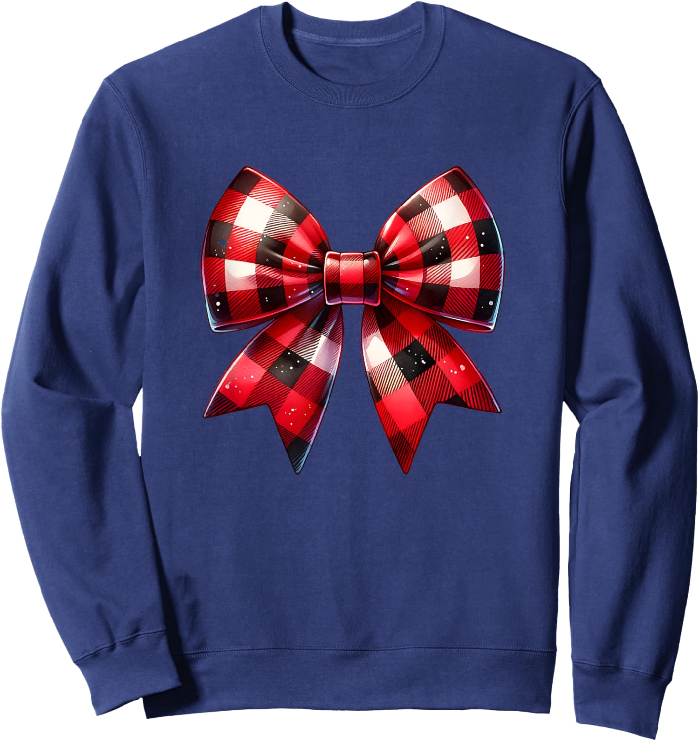 Coquette Bow Christmas Red Buffalo Plaid Xmas Sweatshirt - Sweatshirt | Navy