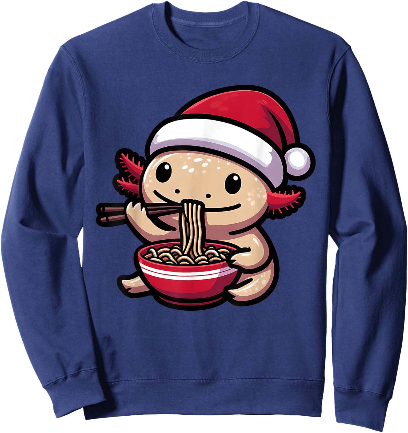 Santa Axolotl Eating Ramen Pajama Christmas Toddler Kids Sweatshirt - Sweatshirt | Navy