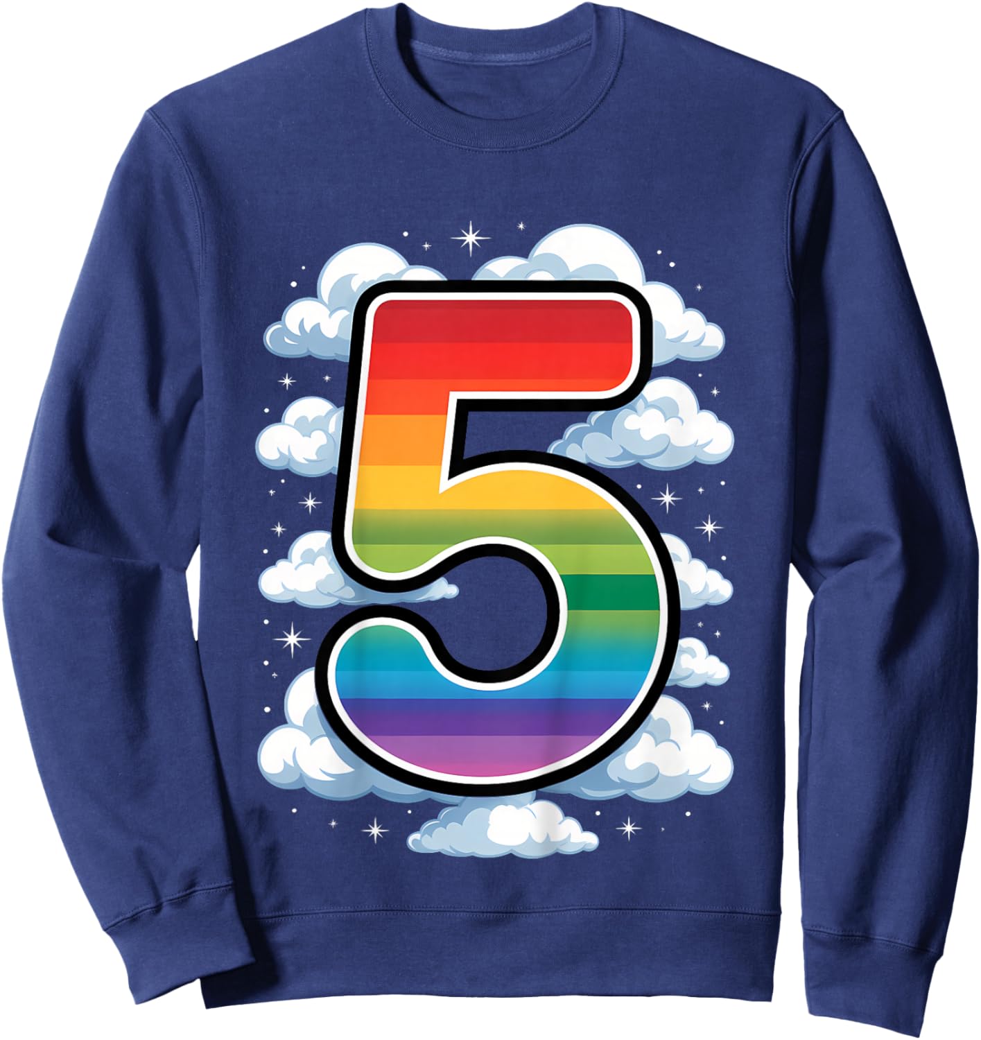 5th Birthday Rainbow and Clouds 5 Years Old Girls Boys Kids Sweatshirt - Sweatshirt | Navy