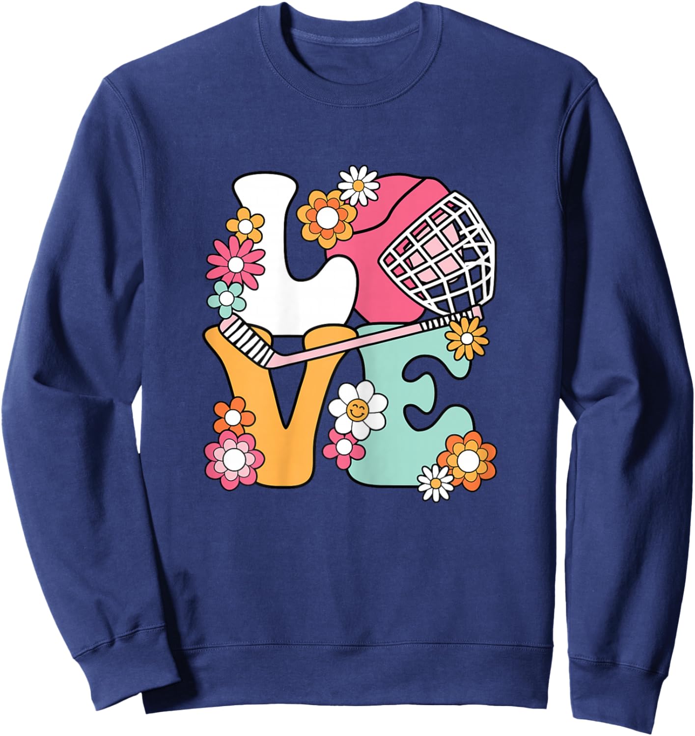 Groovy Hockey Love Ice Hockey Lover Women Girls Cute Hockey Sweatshirt - Sweatshirt | Navy