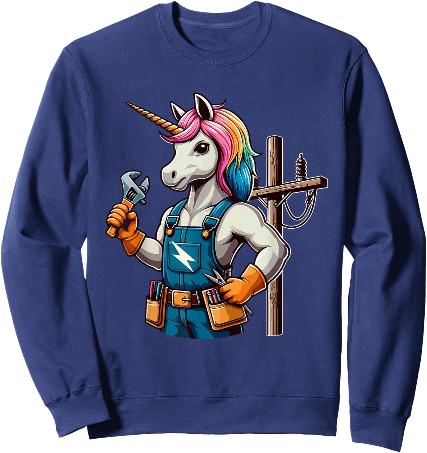 Electrician Job Matching Team Costume Colorful Unicorn Lover Sweatshirt - Sweatshirt | Navy