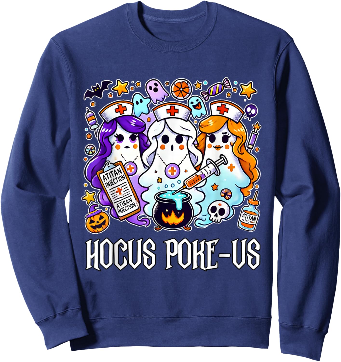 Funny Witches Nurse Spooky Nurse Witch Halloween Nursing Pun Sweatshirt - Sweatshirt | Navy