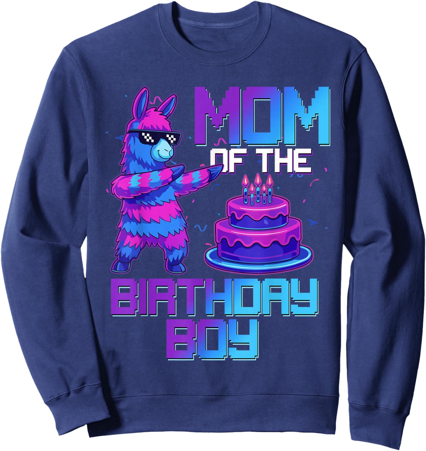 Mom of Birthday Boy Llama Pinata Party Family Matching Sweatshirt - Sweatshirt | Navy