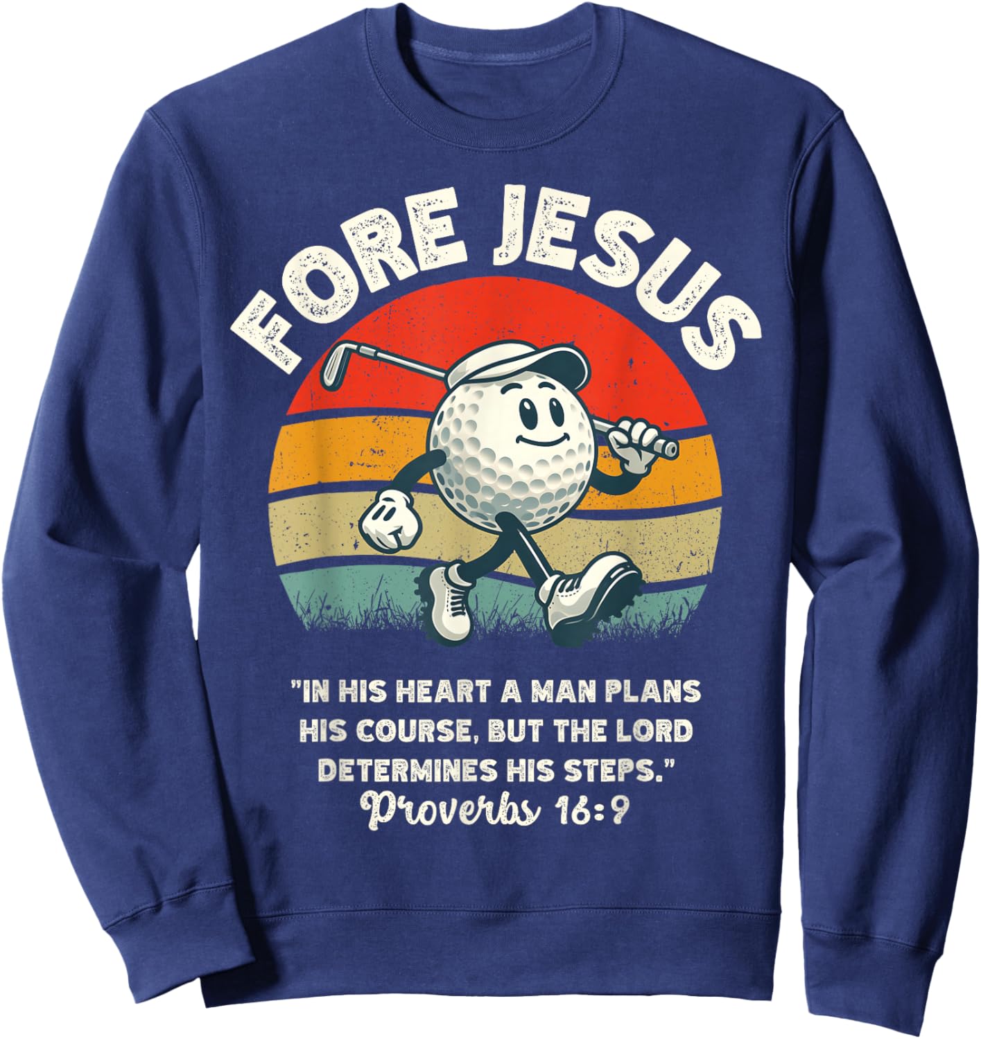 FORE Jesus Christian Golf Retro 70s Religious Golfing Men's Sweatshirt - Sweatshirt | Navy