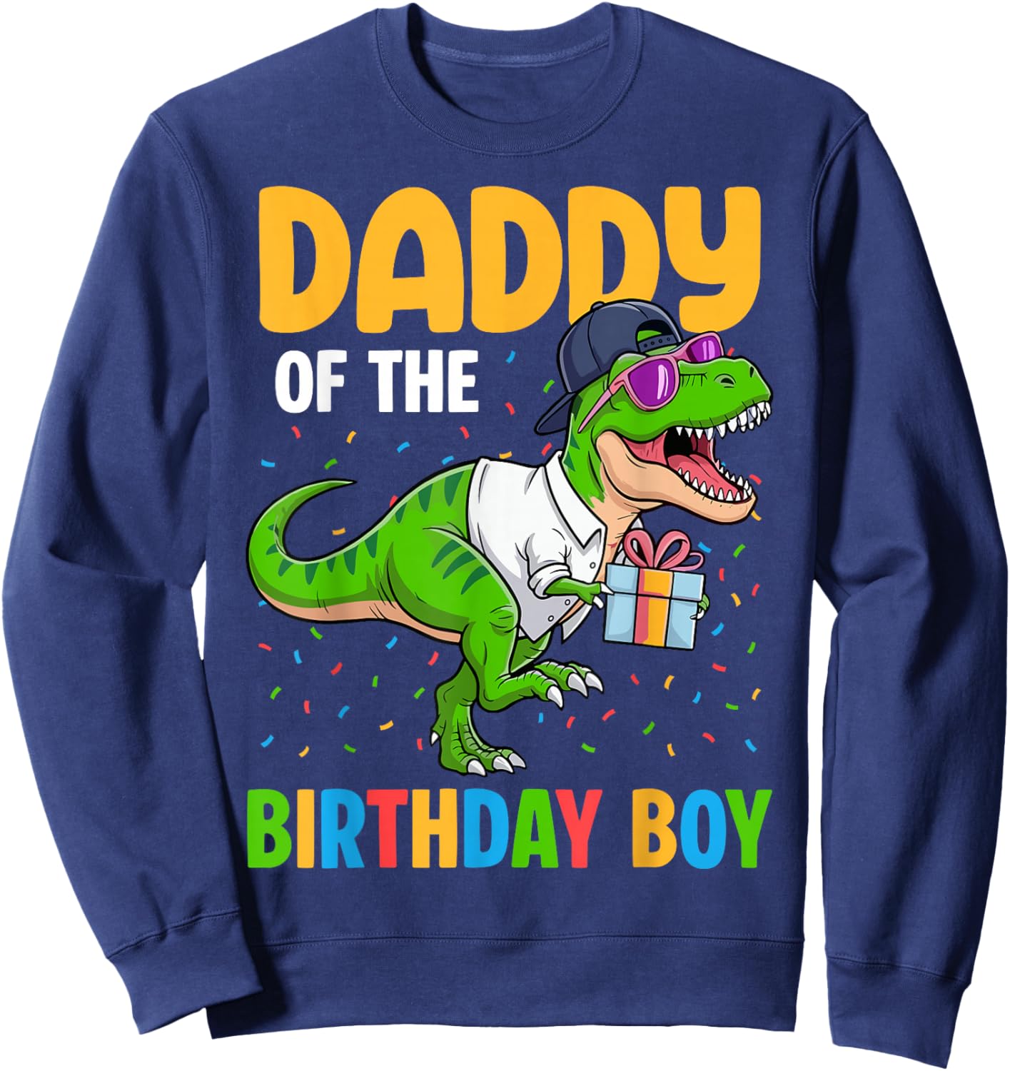 Daddy of The Birthday Party Outfit Dinosaur Squad Dad Sweatshirt - Sweatshirt | Navy