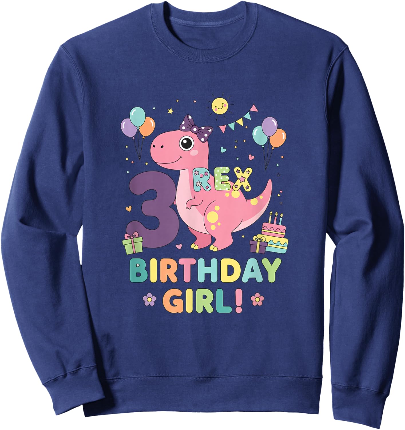 Mythical & Prehistoric Pink 3rd Birthday Girl Dino 3rd Sweatshirt - Sweatshirt | Navy