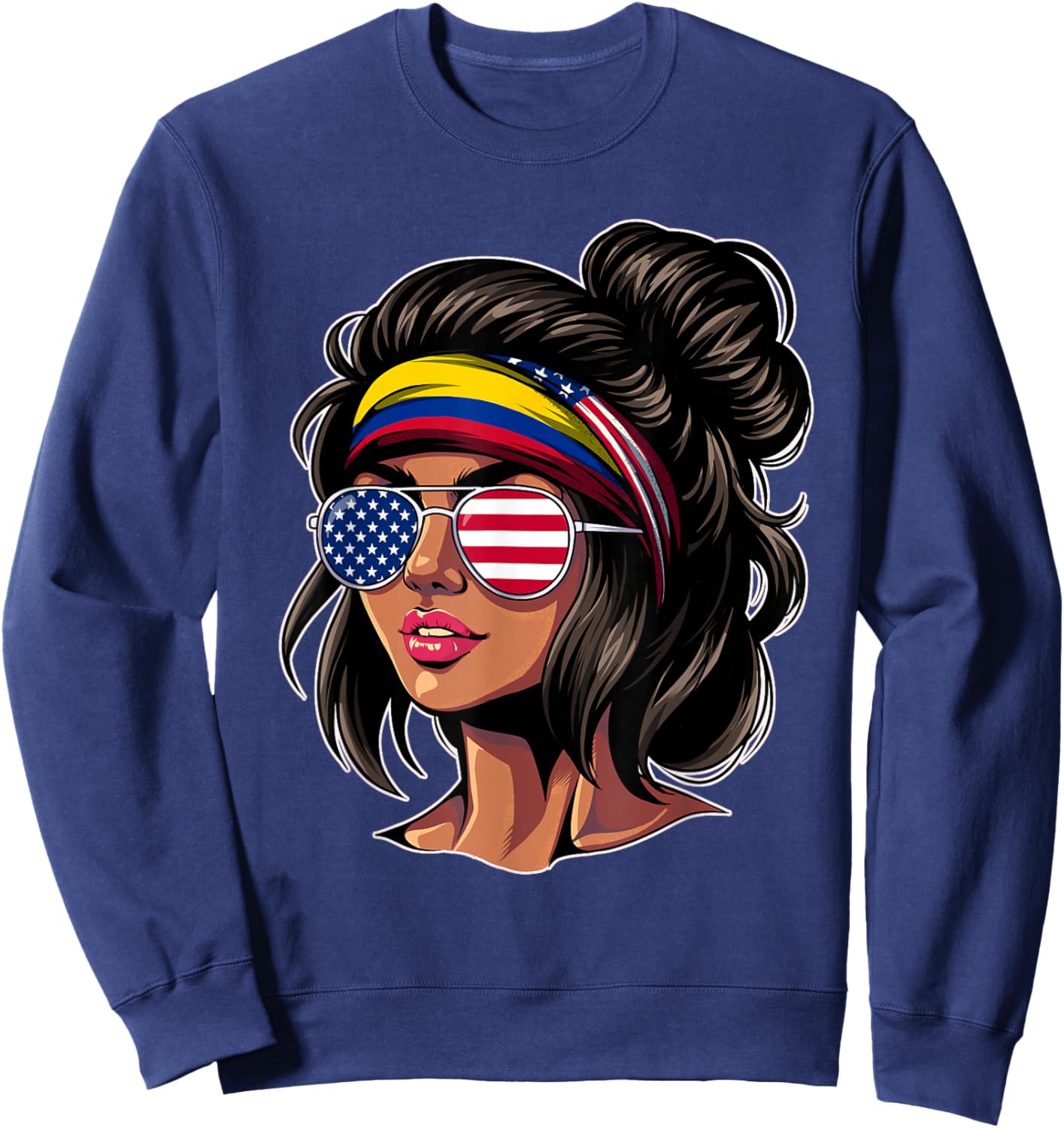 Half American Colombian Girl USA Colombia Flag Sweatshirt - Sweatshirt | Navy
