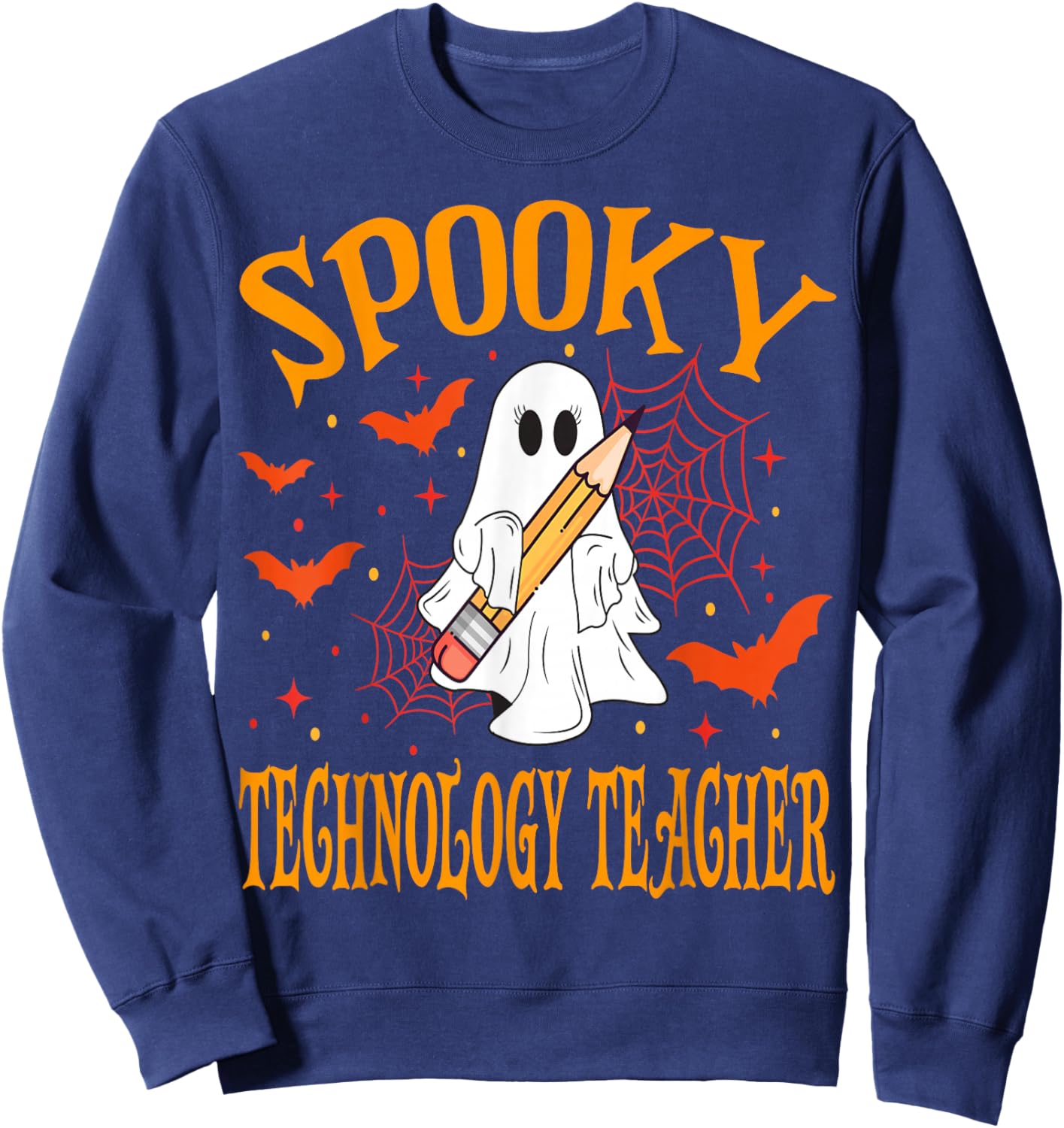 Spooky Technology Teacher Ghost Funny Halloween School Sweatshirt - Sweatshirt | Navy