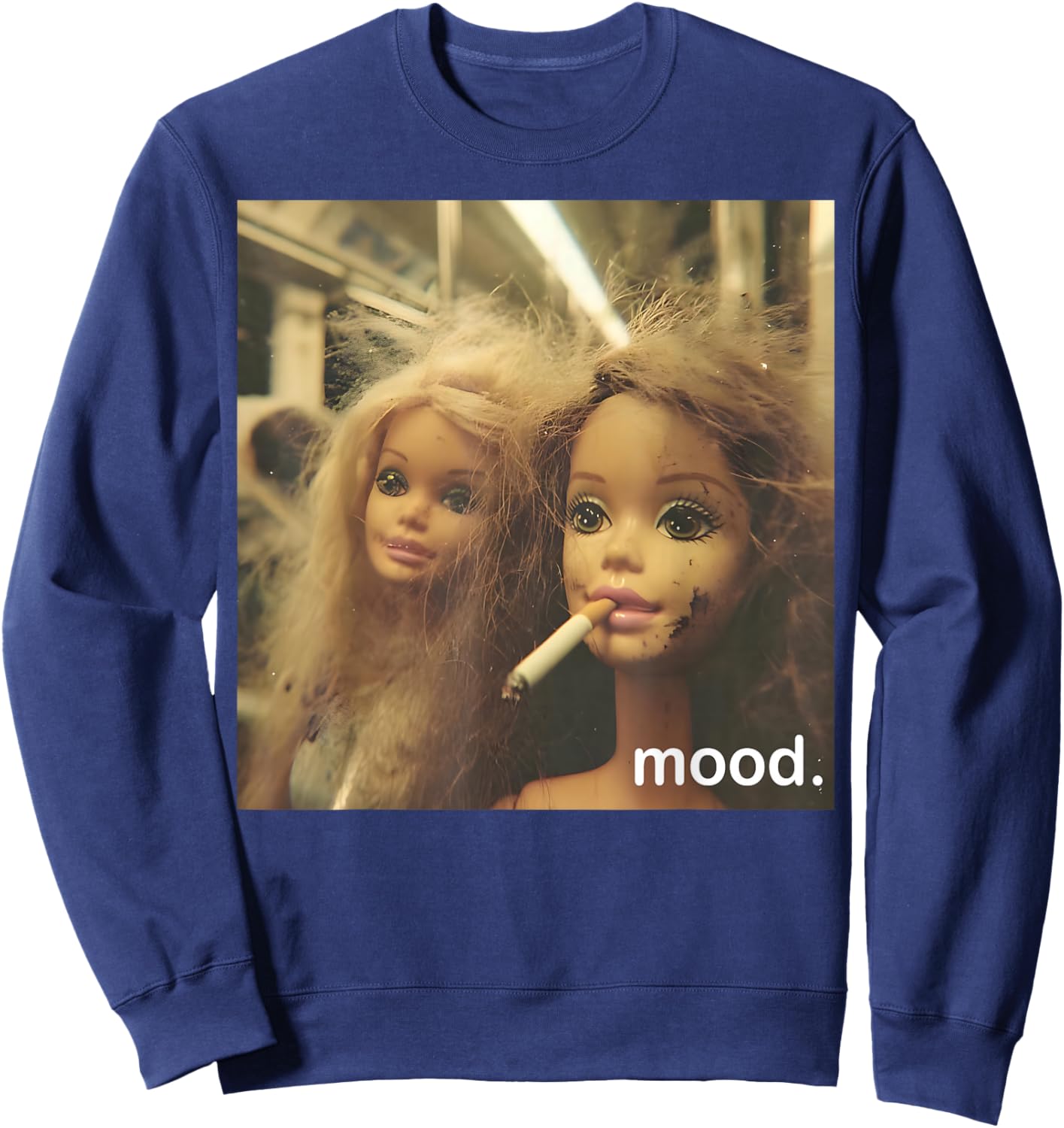 Distressed Puppengesicht Meme Sweatshirt - Sweatshirt | Navy