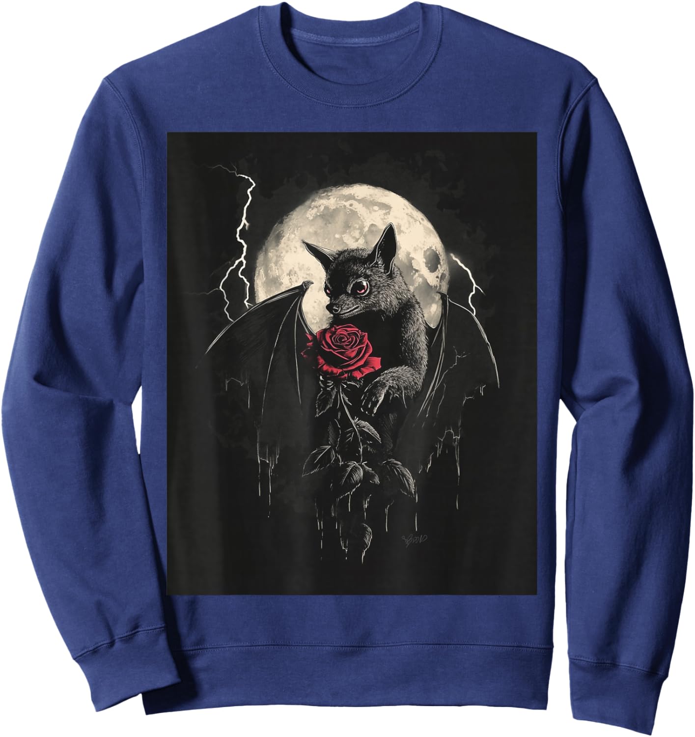 Bat Rose Moon Men's Gothic Women's Bat Sweatshirt - Sweatshirt | Navy