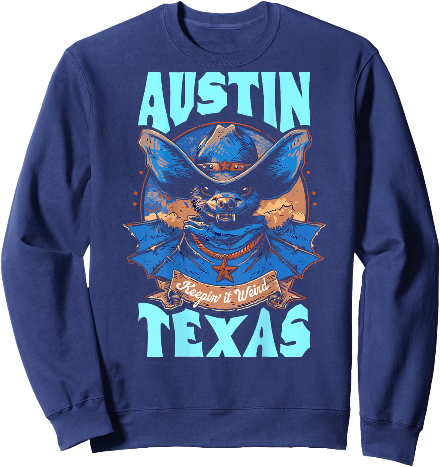 Texas Pride Keep It Weird Austin - On Back Austin Bats Sweatshirt - Sweatshirt | Navy