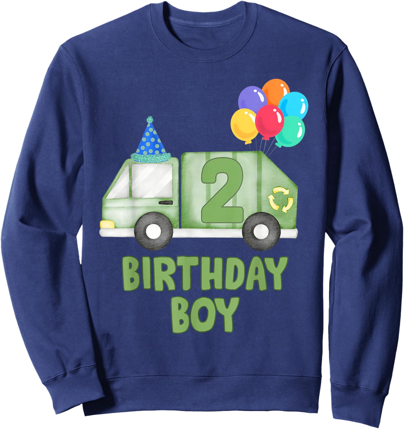 Garbage Truck Birthday Boy Girl Trash Truck 2nd Birthday Sweatshirt - Sweatshirt | Navy
