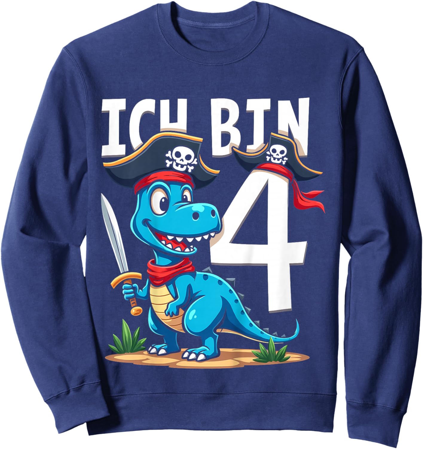 Children's 4th Birthday Pirate Decoration 4 Years Boy Outfit Pirate Dino , black Sweatshirt - Sweatshirt | Navy