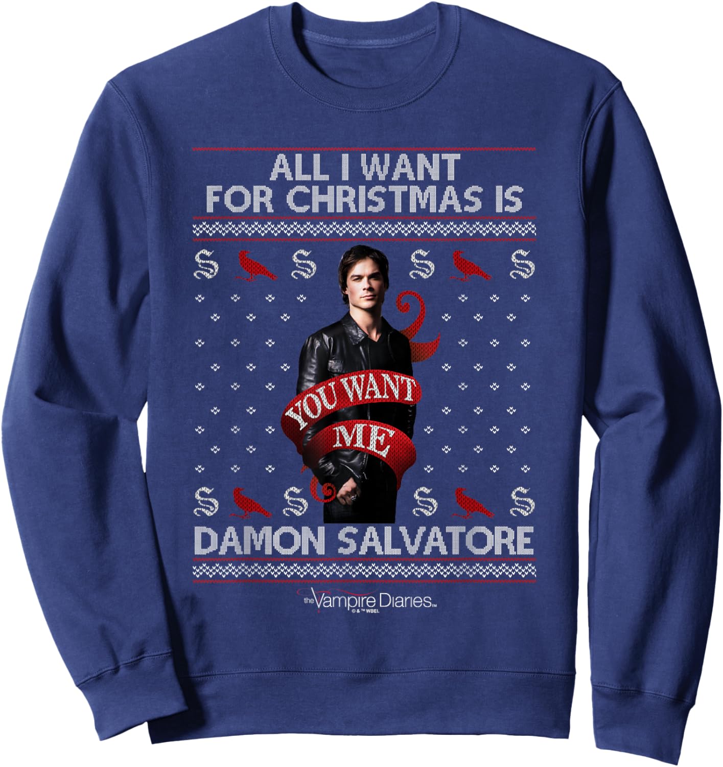 Vampire Diaries All I Want for Christmas is Damon Salvatore Sweatshirt - Sweatshirt | Navy