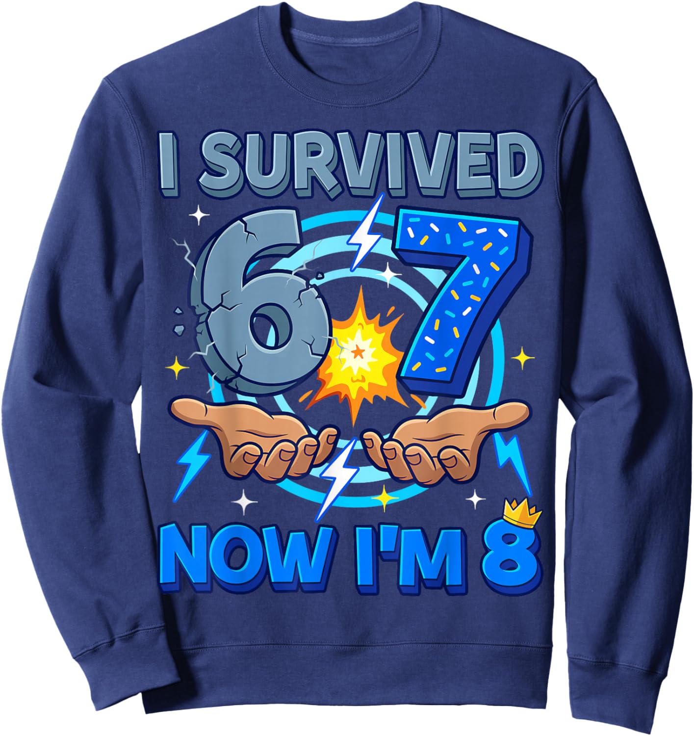 8th Birthday Boy I Survived 67 Now I’m 8 Year Old Birthday Sweatshirt - Sweatshirt | Navy