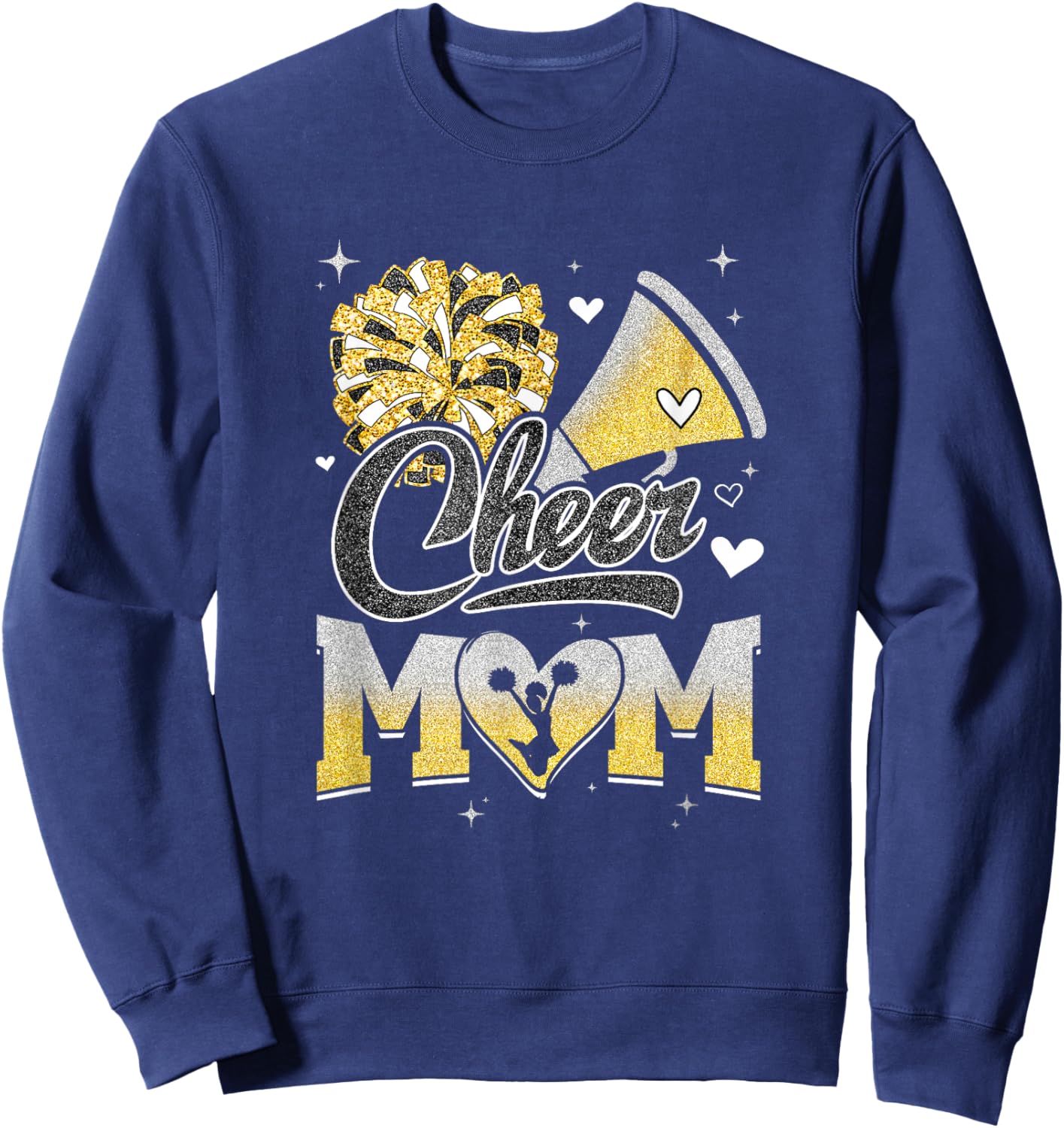 Cheer Mom Yellow Cheerleading Football Graphic Sweatshirt - Sweatshirt | Navy