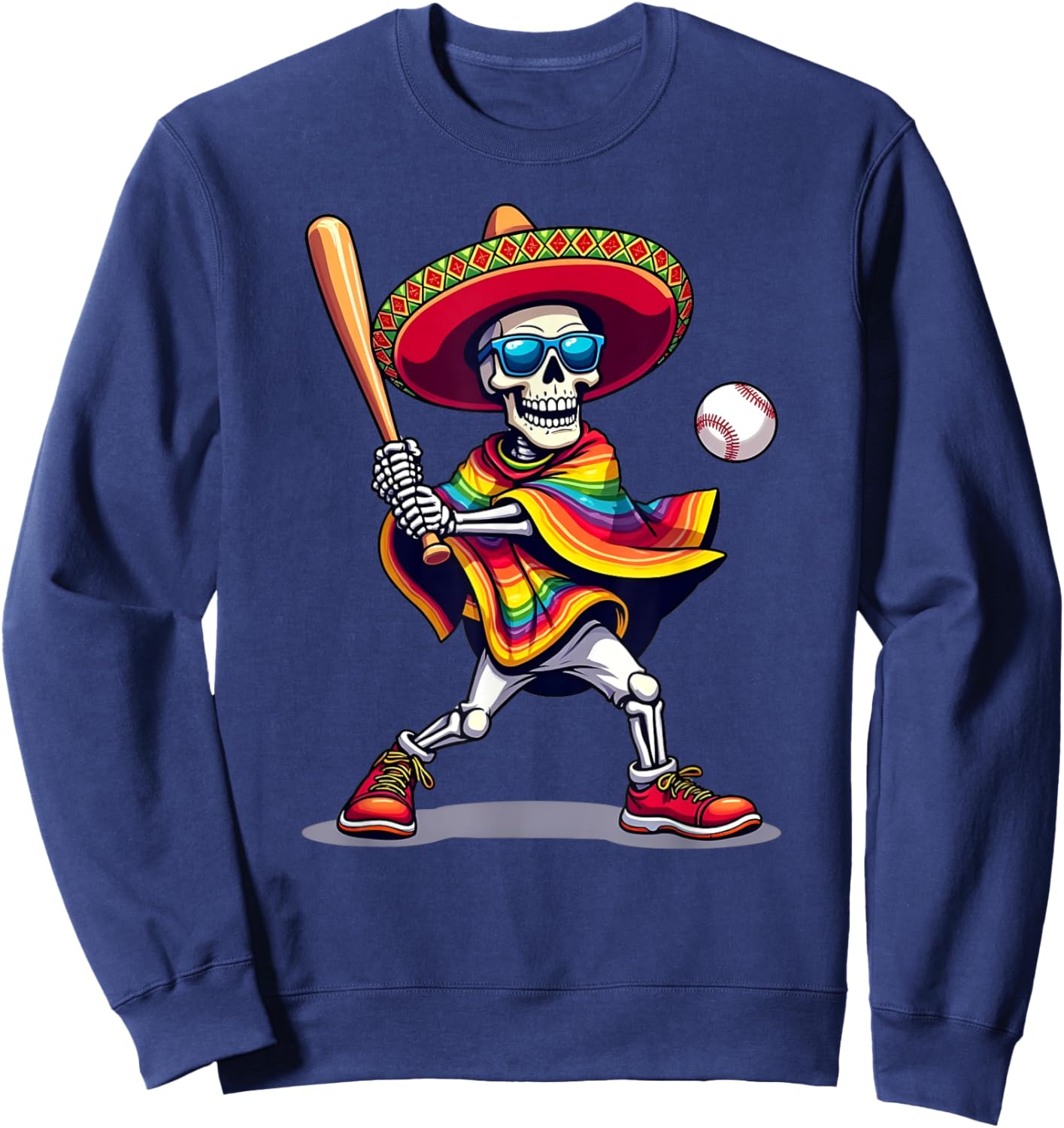 Mariachi Skeleton Baseball Cinco De Mayo Mexican Sombrero Sweatshirt - Sweatshirt | Navy
