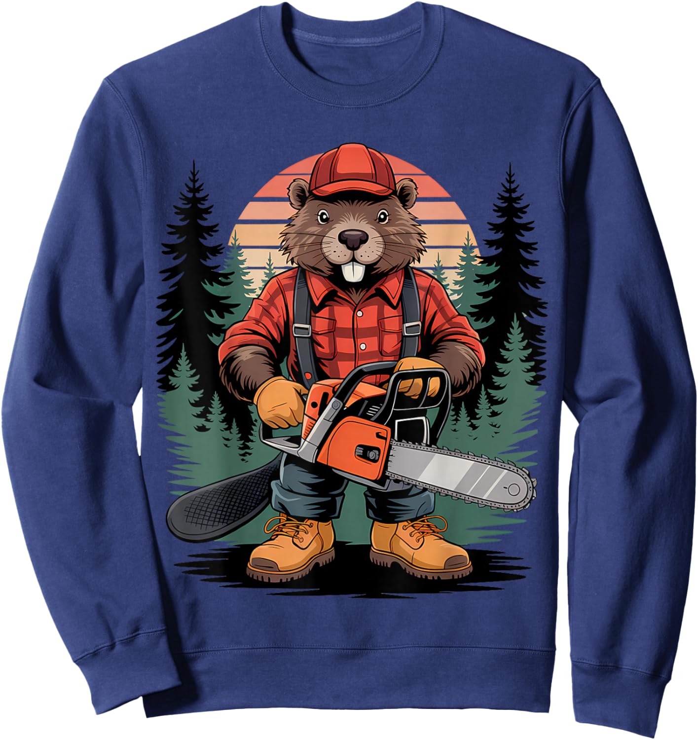 Castor Mignon avec tronçonneuse Enfants garçons Filles Menuisier Sweatshirt - Sweatshirt | Navy