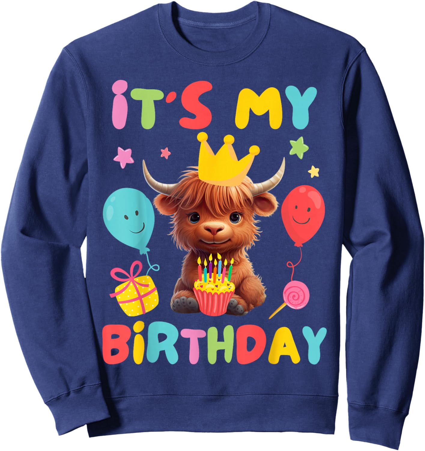 It's My Birthday Boy Girl Kid Cute Highland Cow Birthday Sweatshirt - Sweatshirt | Navy