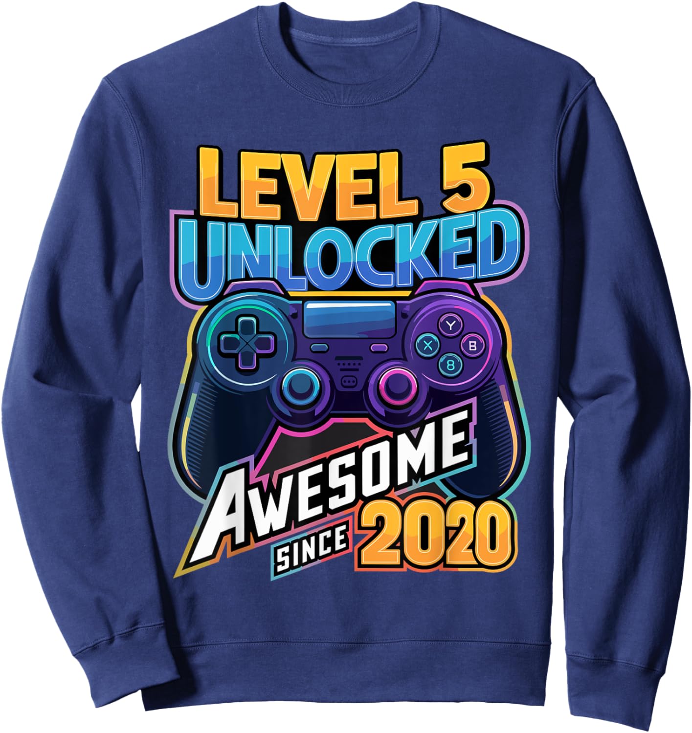 Level 5 Unlocked Awesome Since 2020 5th Birthday Gaming Sweatshirt - Sweatshirt | Navy