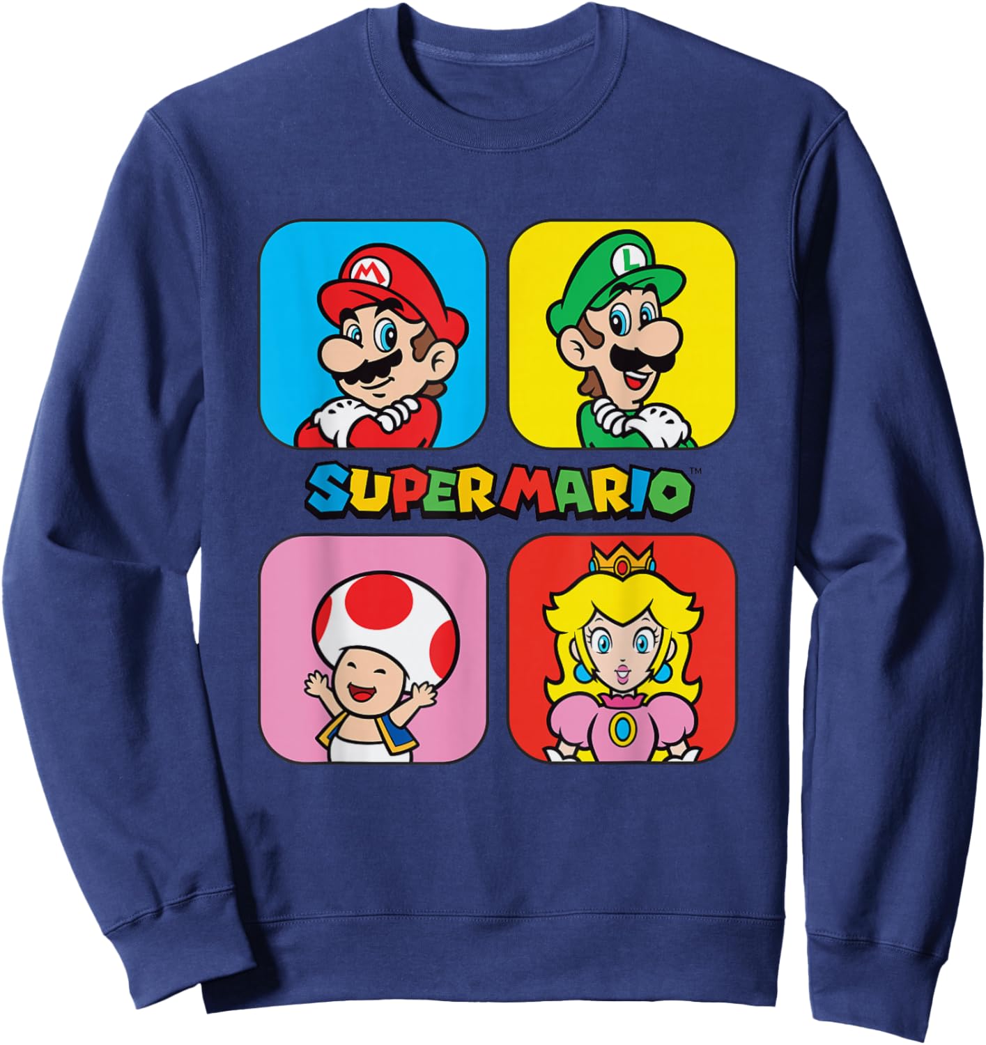 Super Mario Bros Toad & Peach Power Up Squares Sweatshirt - Sweatshirt | Navy