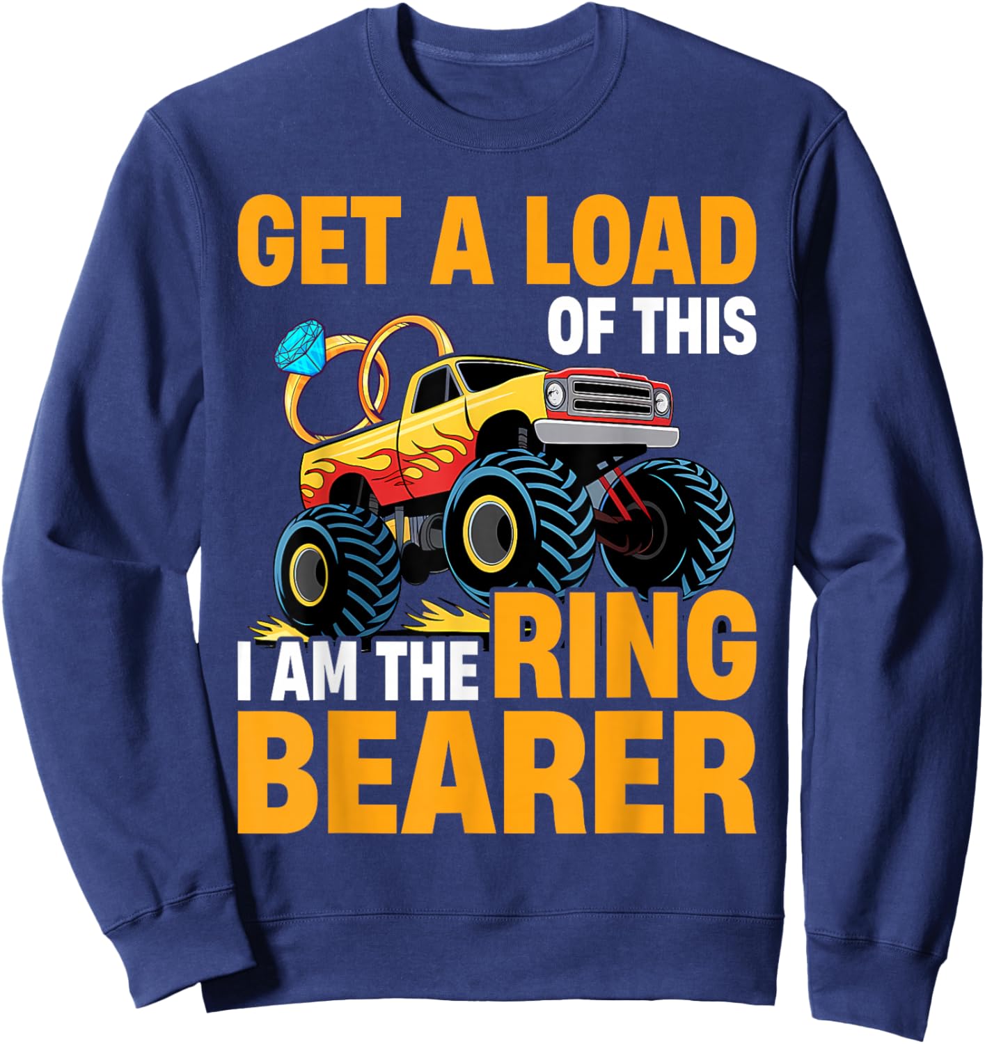 Wedding Iam The Ring Bearer Funny Monster Truck Boys Sweatshirt - Sweatshirt | Navy