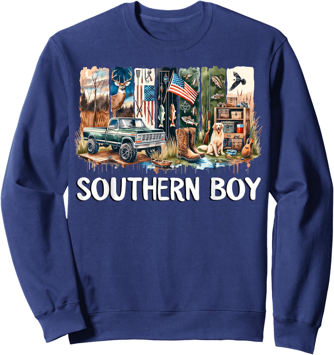 Southern Boy Hunting Dog Camouflage Camo Dog Duck Hunting Sweatshirt - Sweatshirt | Navy