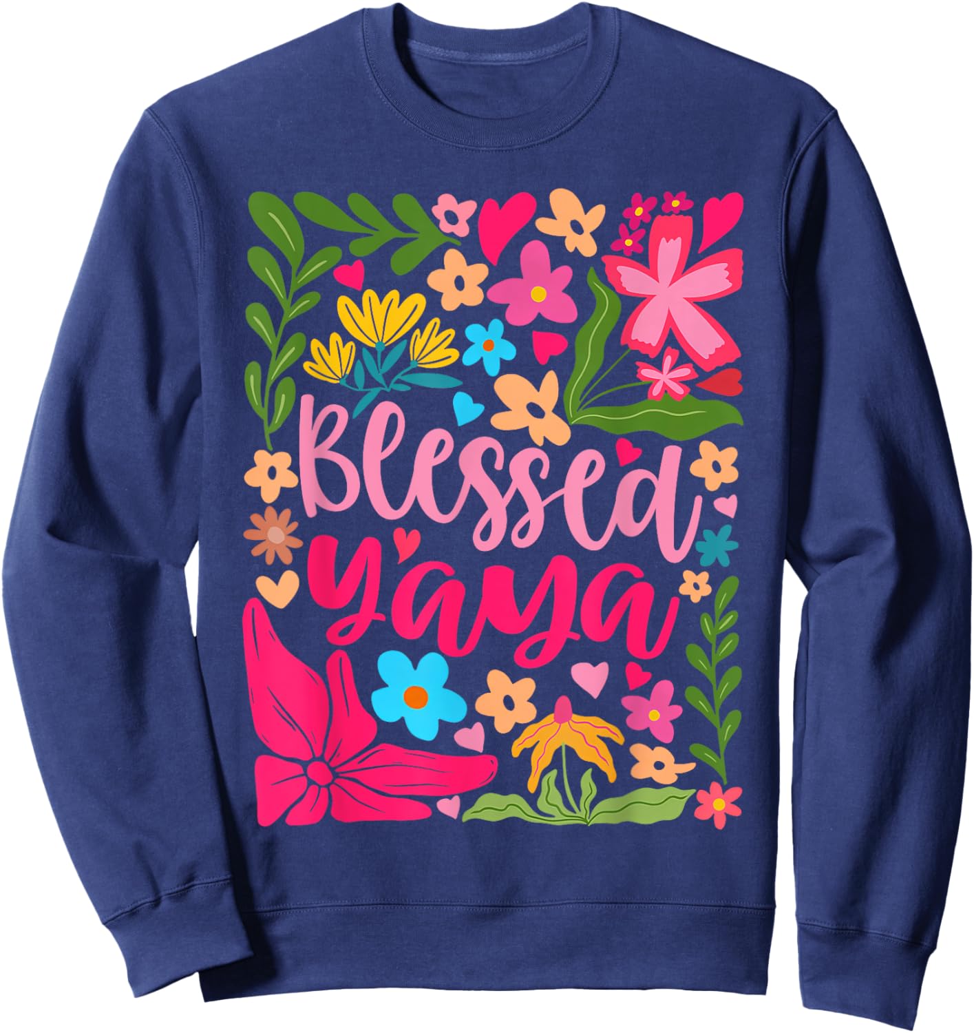 Blessed Yaya Retro Boho Flowers Floral Mother's Day Sweatshirt - Sweatshirt | Navy