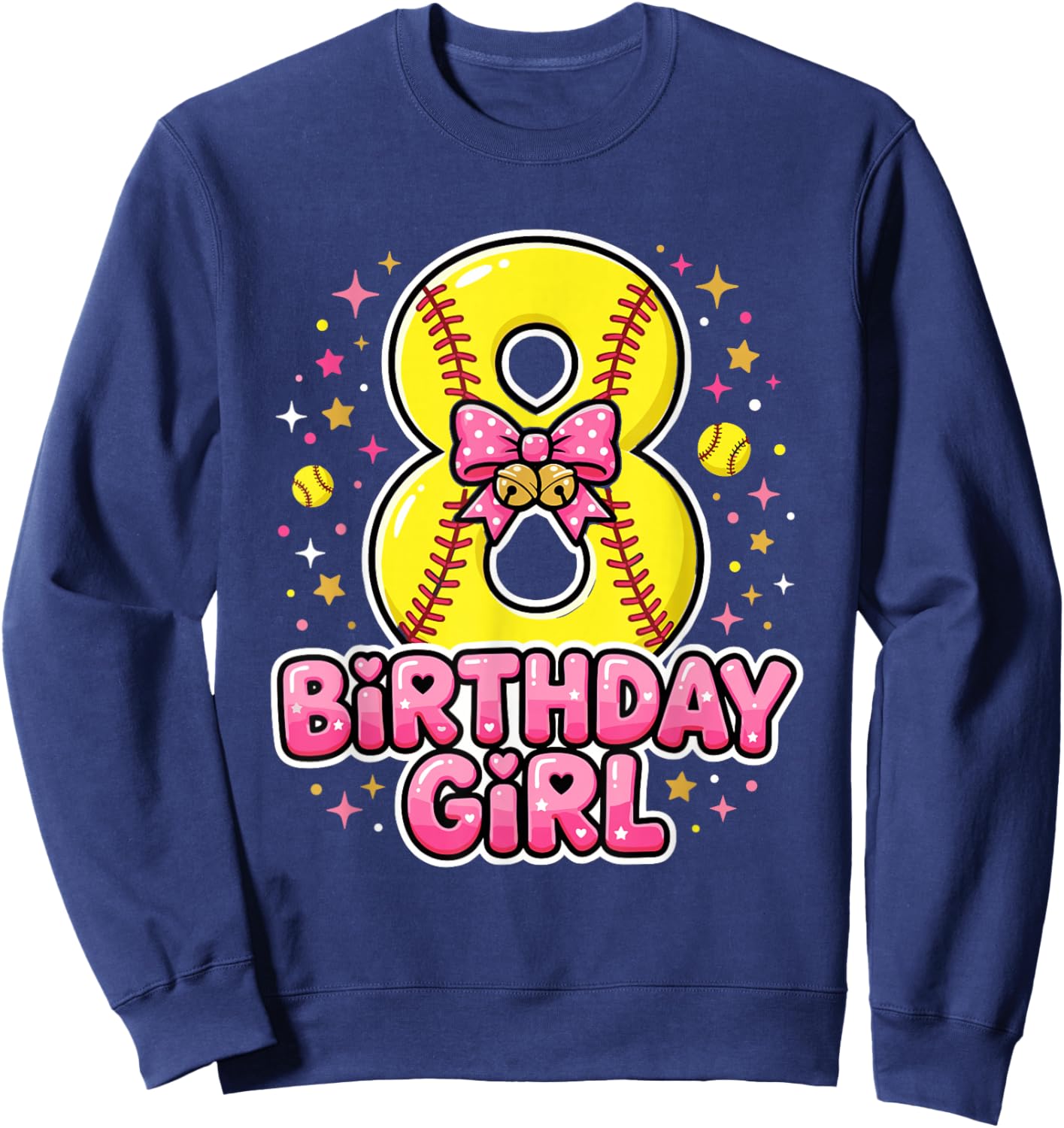Coquette Bow Softball 8th Birthday Girl Sweatshirt - Sweatshirt | Navy