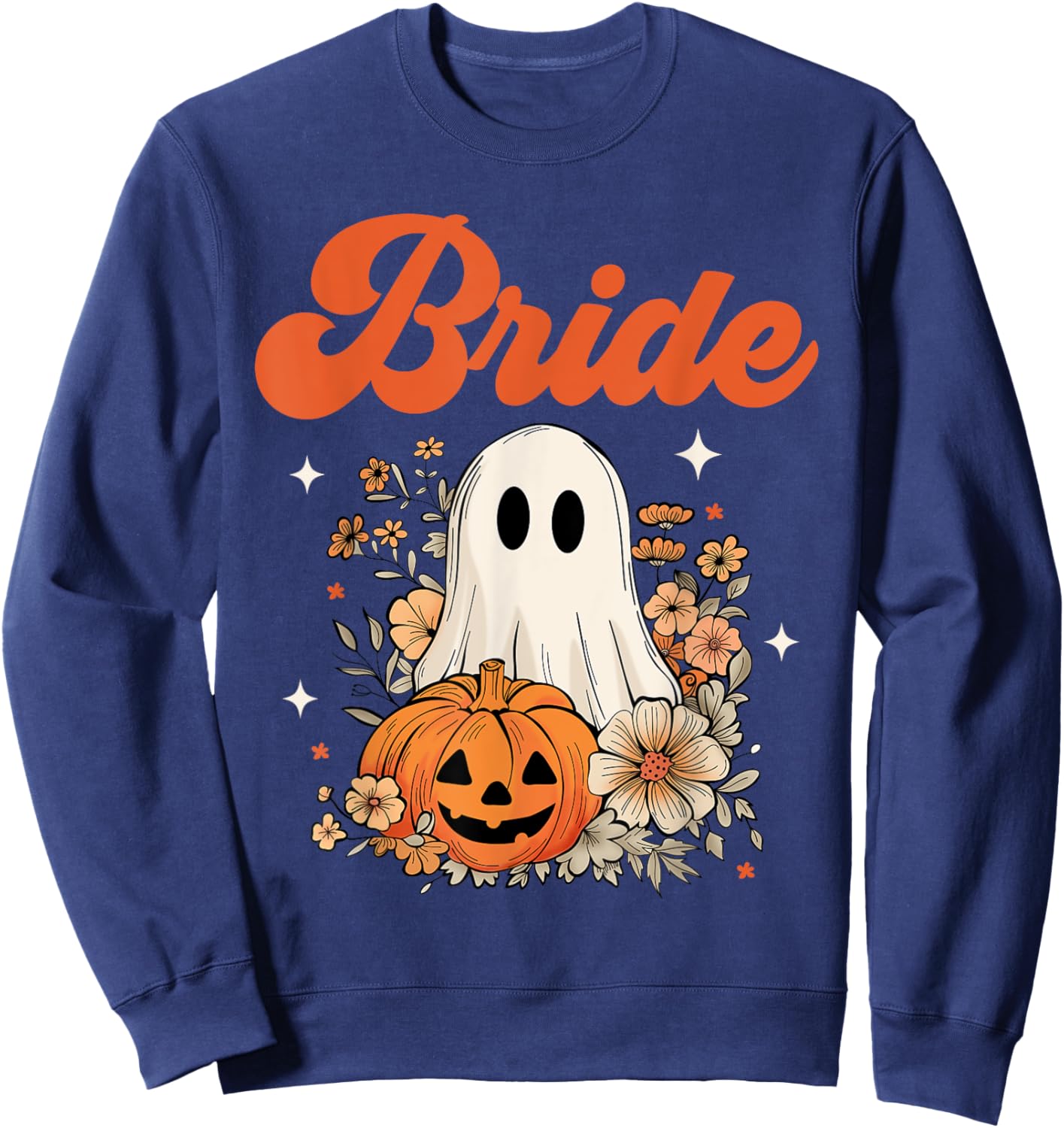 Bride Wildflower Ghost Boo Crew Halloween Bachelorette Sweatshirt - Sweatshirt | Navy