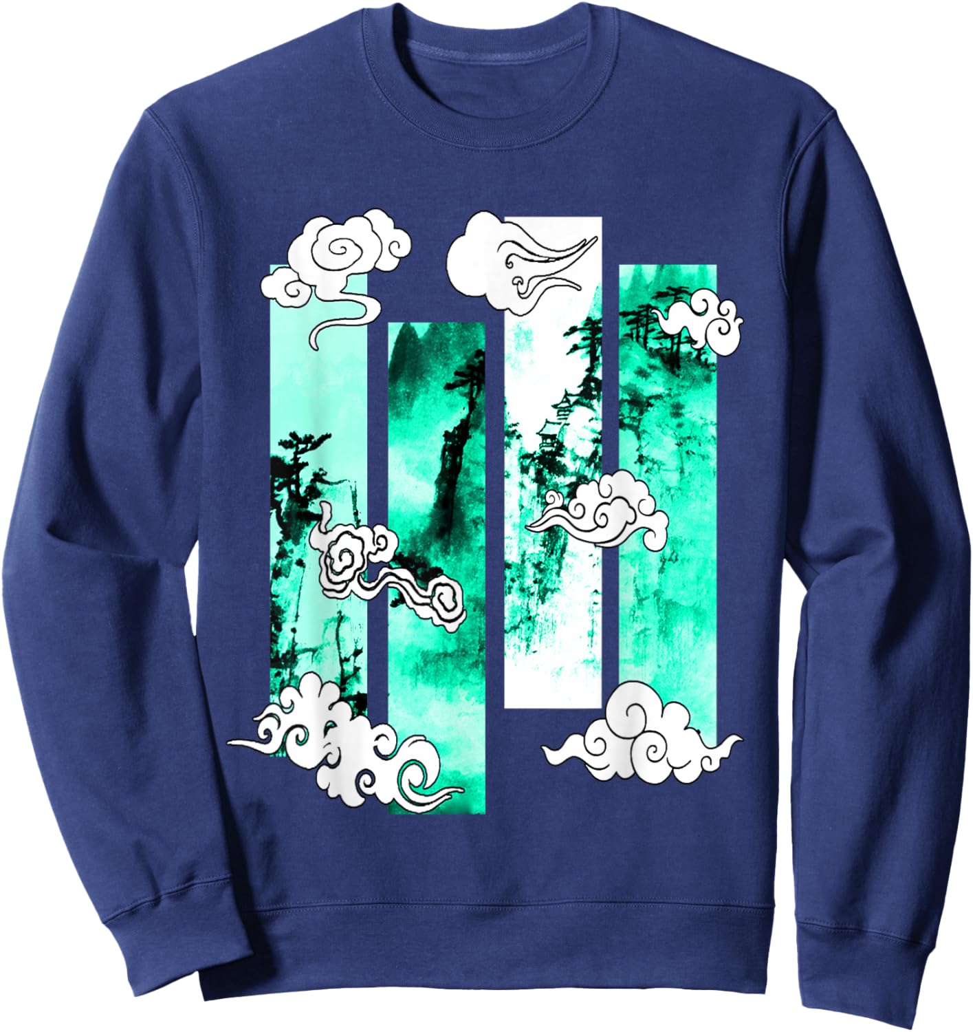 Light Teal Aqua Japanese Cliffs Scene Light Teal Aqua Sweatshirt - Sweatshirt | Navy