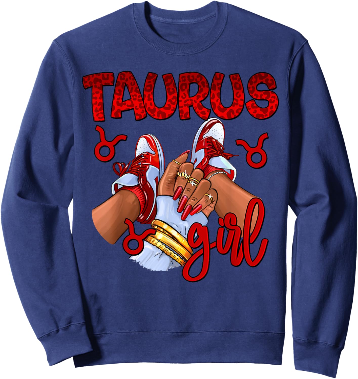Taurus Girl Birthday Women Sneakers Zodiac Sign Bday Sweatshirt - Sweatshirt | Navy