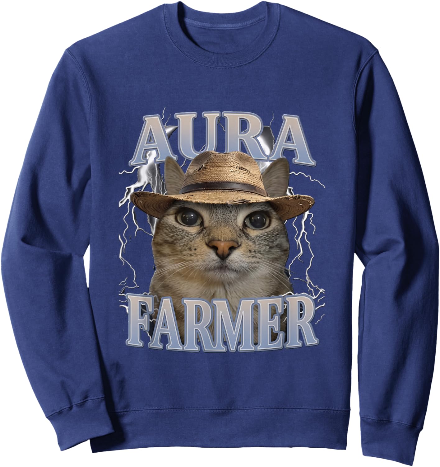 Funny Cat Meme Aura Farmer Sweatshirt - Sweatshirt | Navy