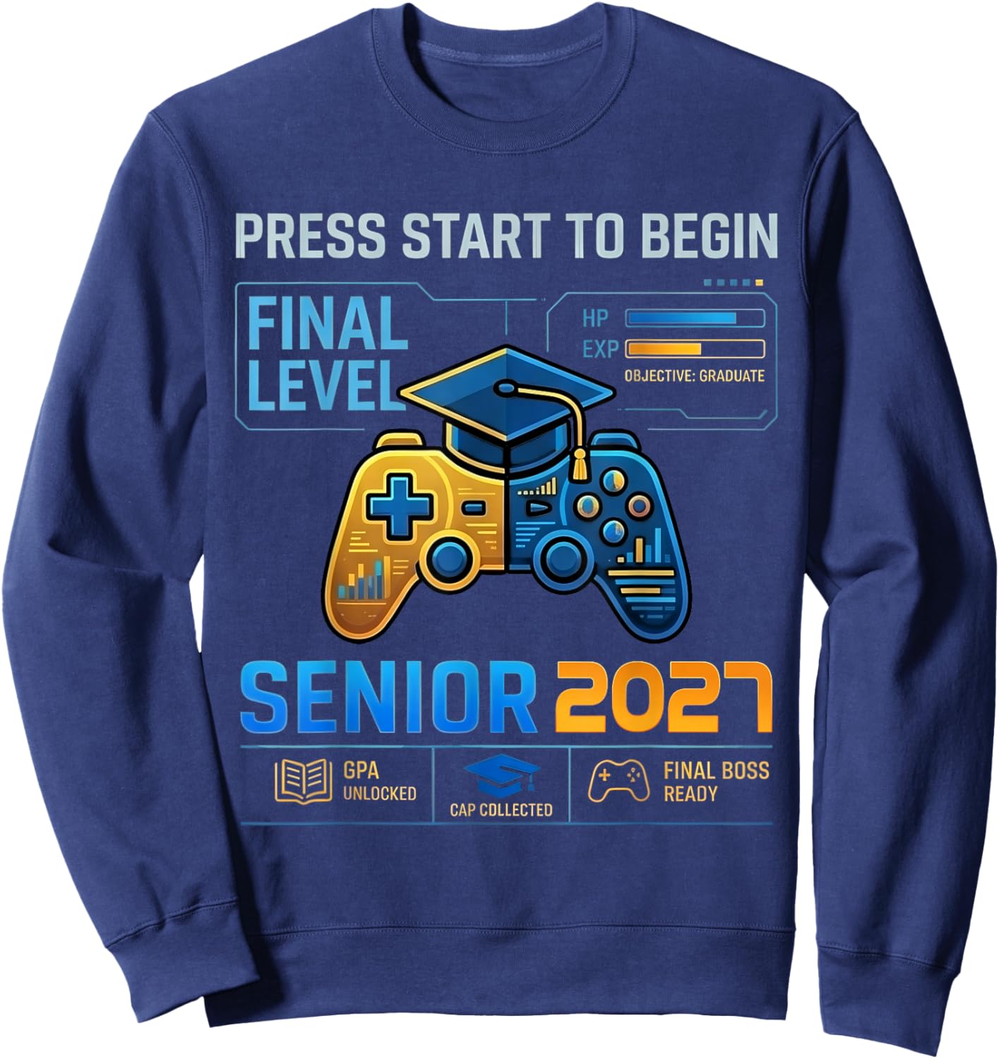 Senior Class of 2027 Back to School Gamer Boys Senior 2027 Sweatshirt - Sweatshirt | Navy