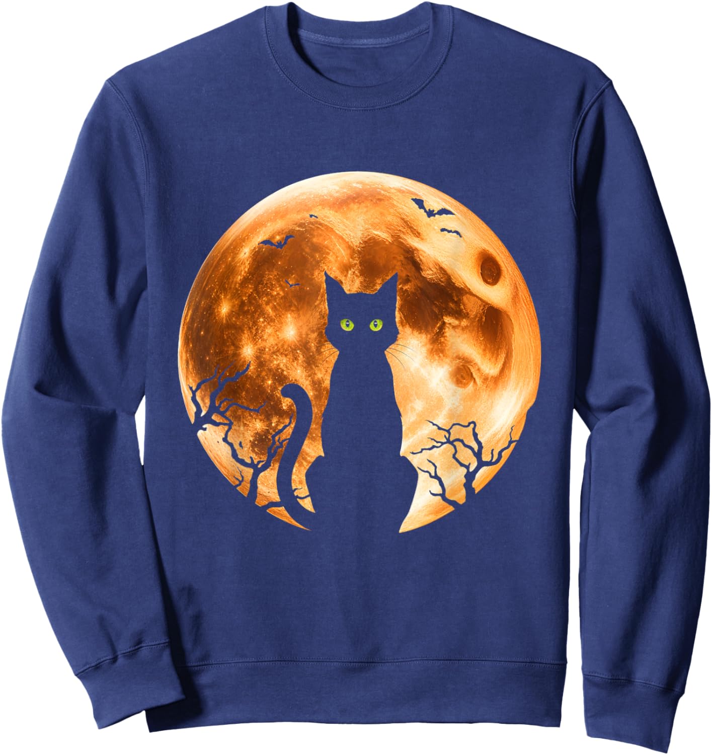 Halloween Cat Moon Black Cat Night Bat Sweatshirt - Sweatshirt | Navy