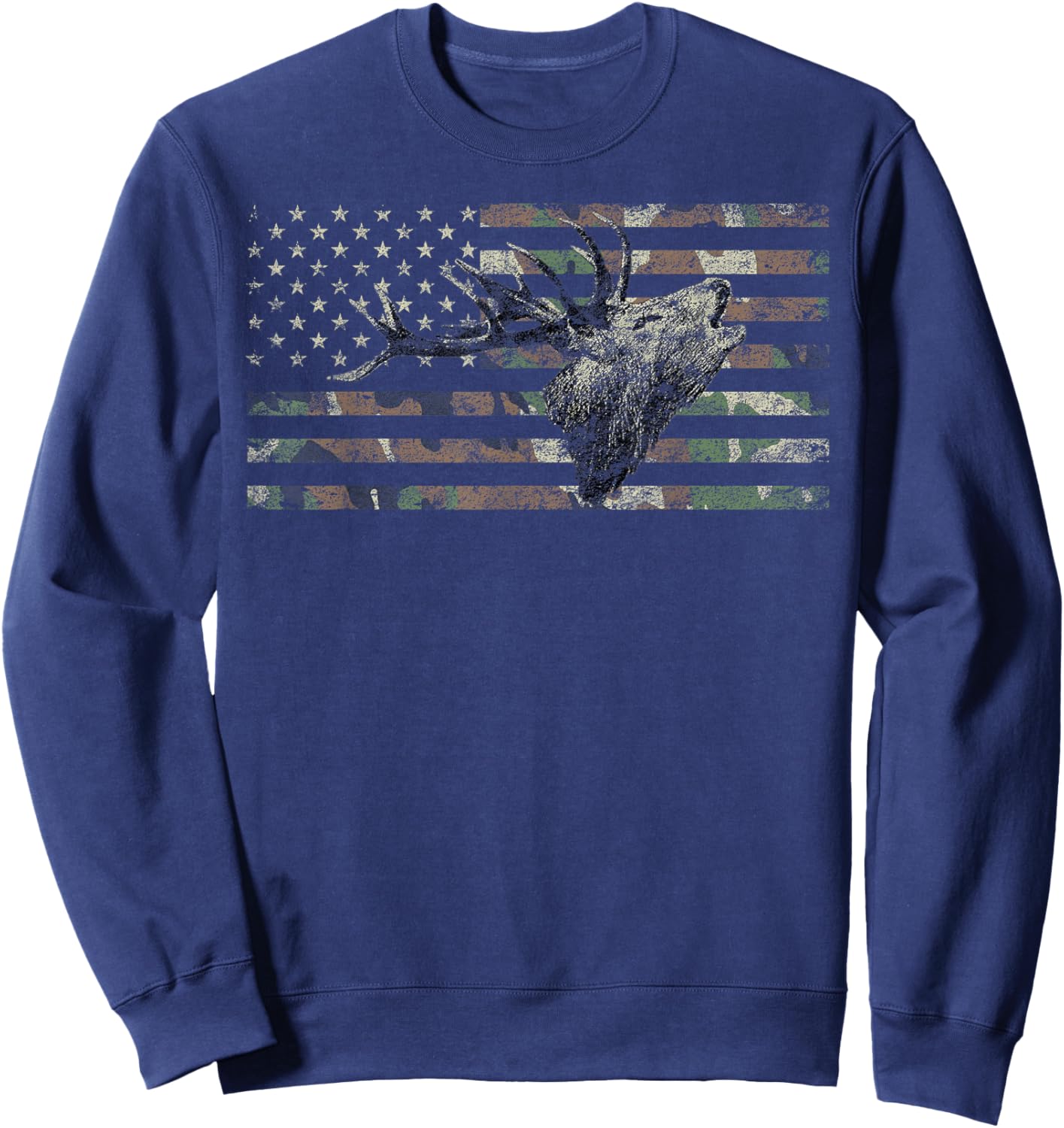 Deer Hunting Camo American Flag Buck Calling Hunter Country Sweatshirt - Sweatshirt | Navy