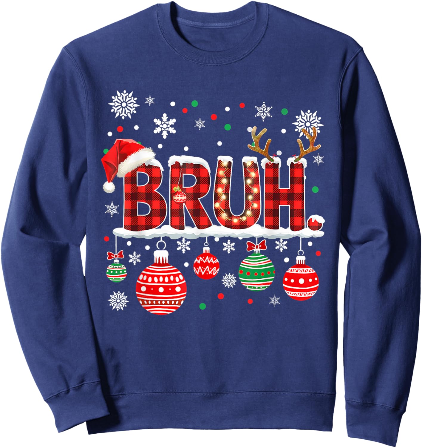Bruh Funny Christmas Plaid Teens Boys Kids Xmas Pajamas Sweatshirt - Sweatshirt | Navy