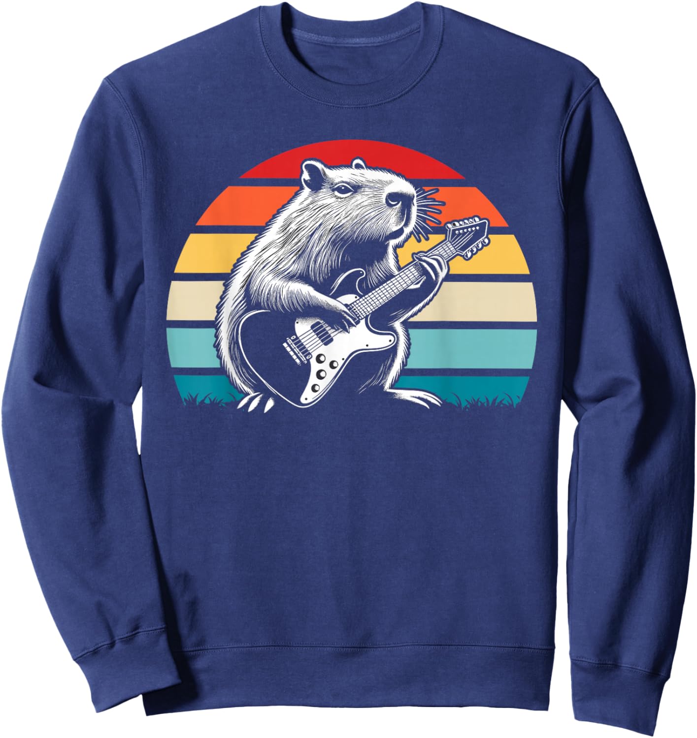 Capybara Playing Electric Guitar Retro Sweatshirt - Sweatshirt | Navy