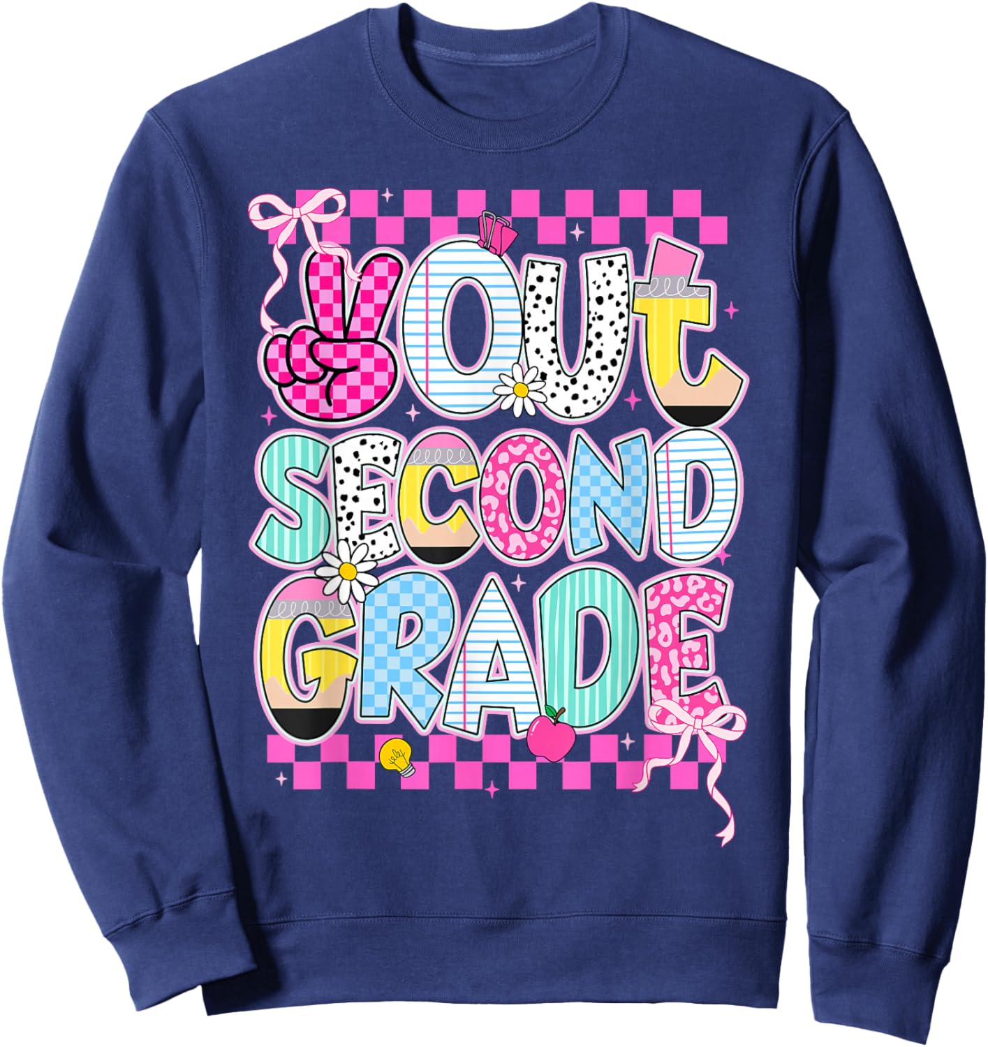 Peace Out 2nd Grade Graduation Last Day School Girls Kids Sweatshirt - Sweatshirt | Navy