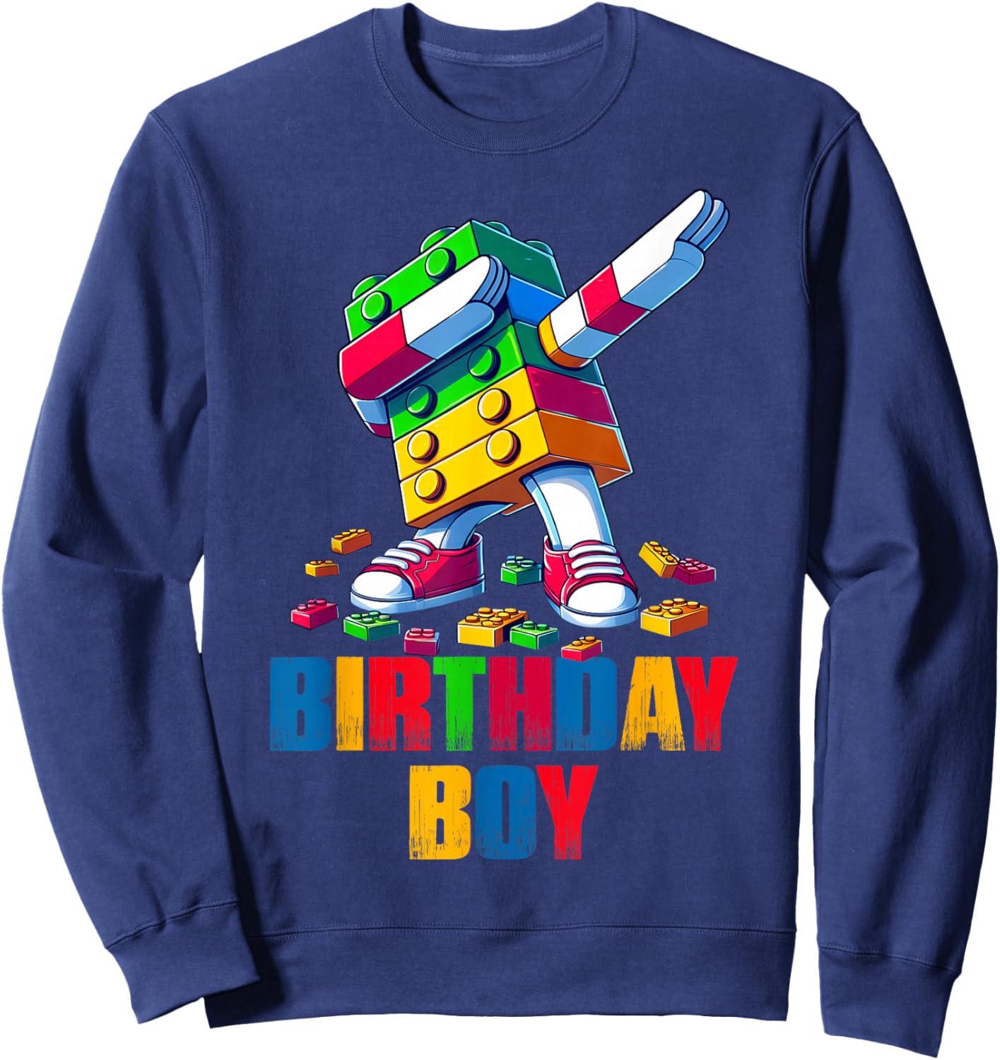 Birthday Boy Dabbing Master Builder Blocks Bricks B Day Sweatshirt - Sweatshirt | Navy