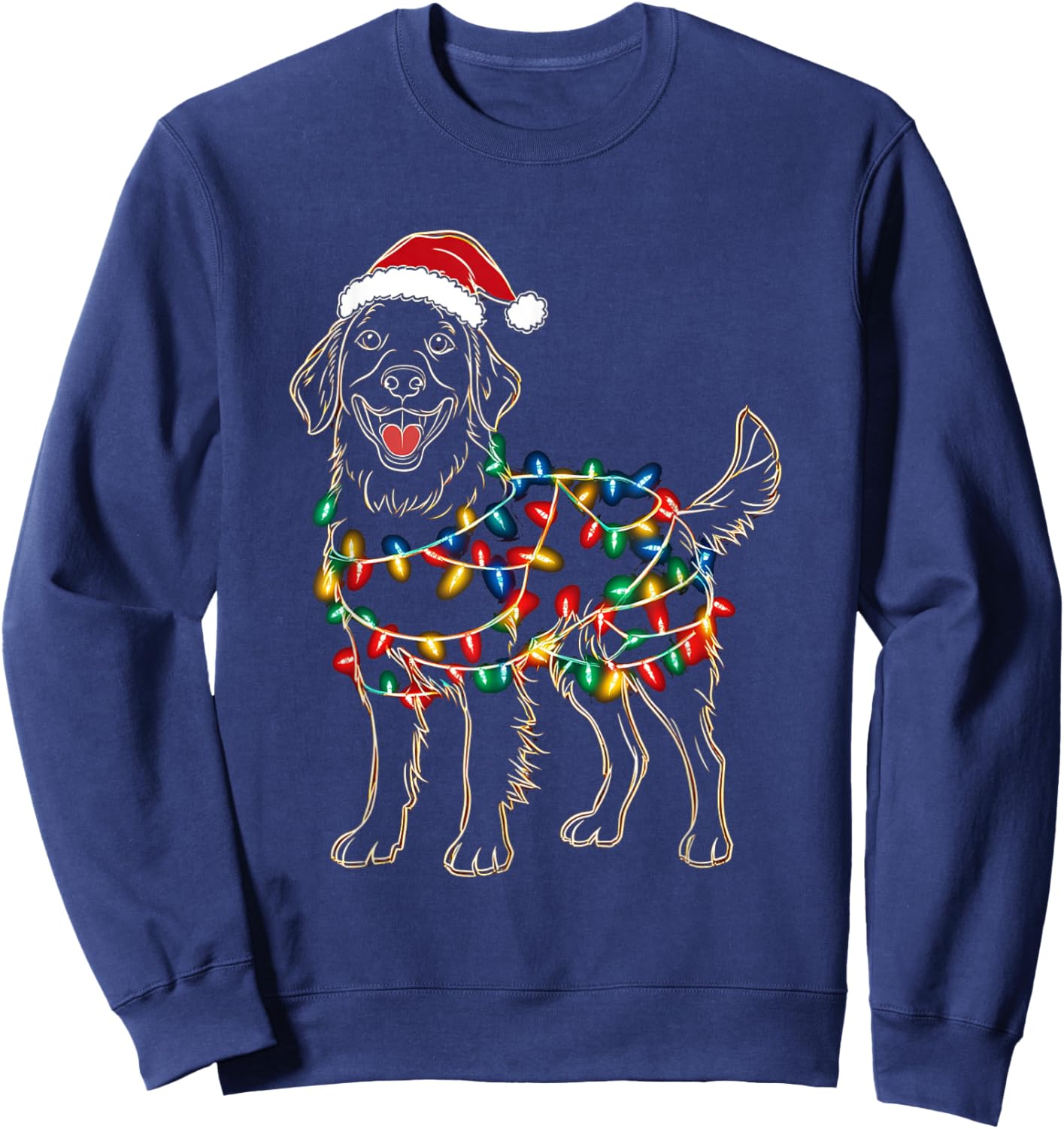 Funny Santa Golden Retriever Retriever Christmas Lights Dog Sweatshirt - Sweatshirt | Navy