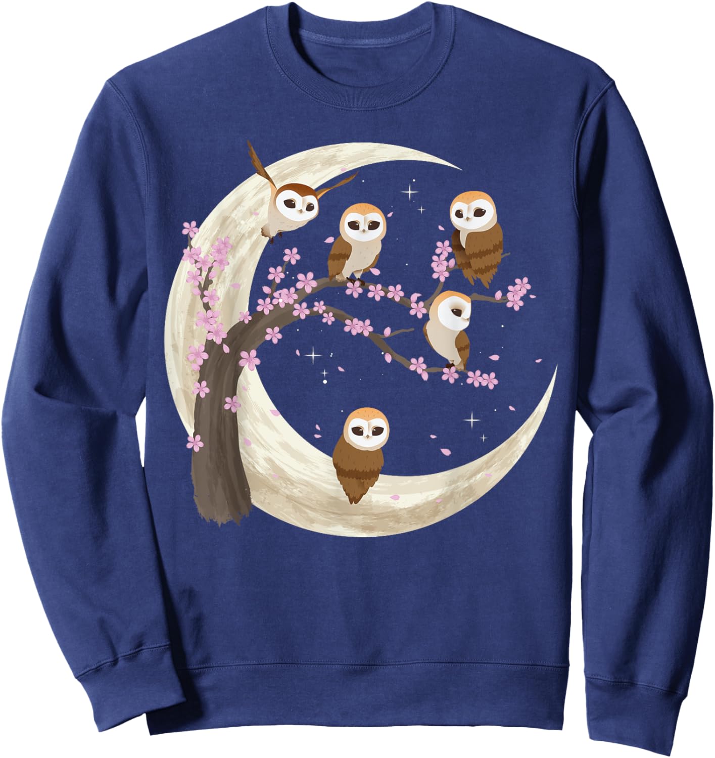 Owls Moon Shirt Japanese Sakura Cherry Blossom Owls Night Sweatshirt - Sweatshirt | Navy